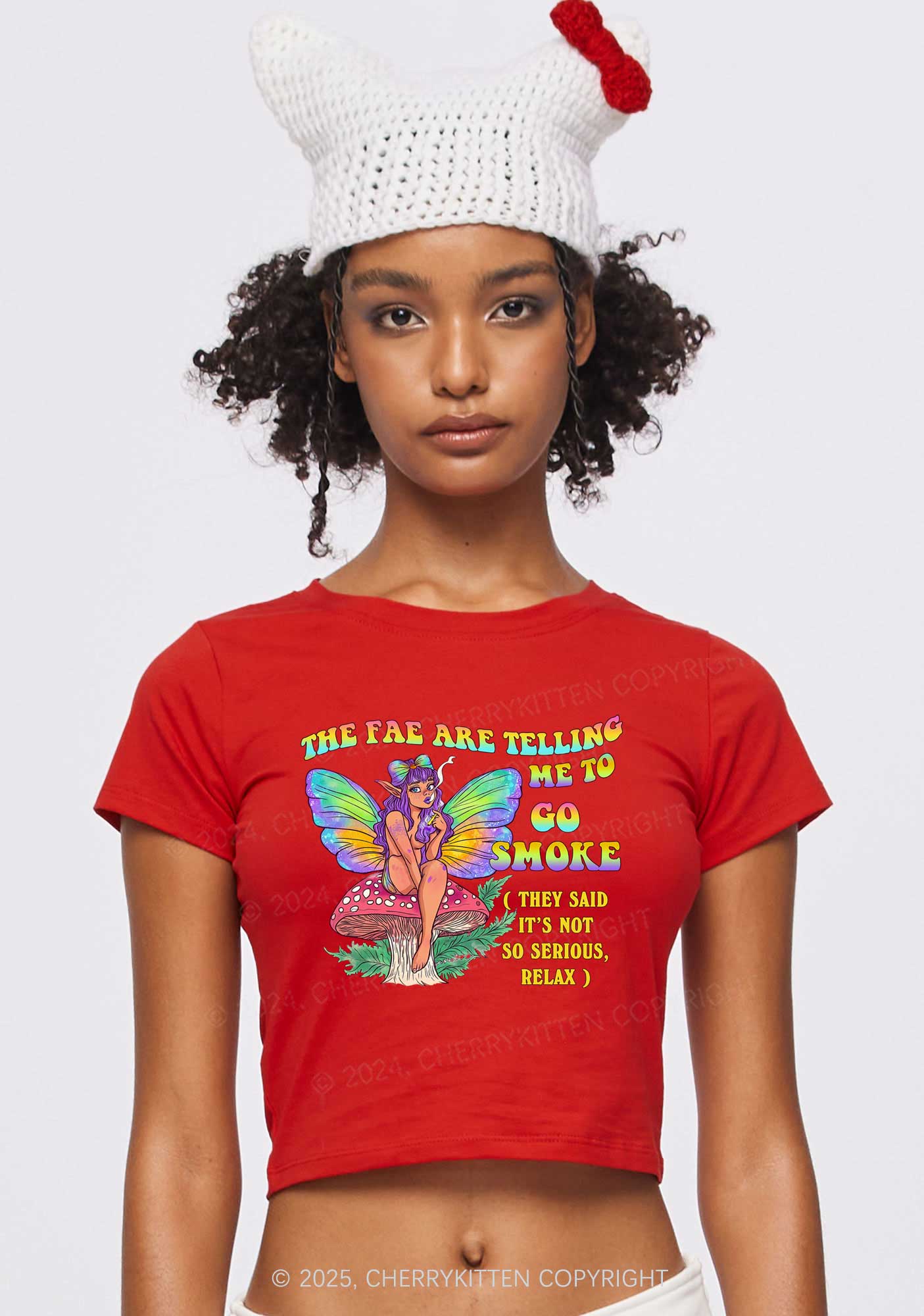 The Fae Smoke Y2K Baby Tee Cherrykitten - Image 2