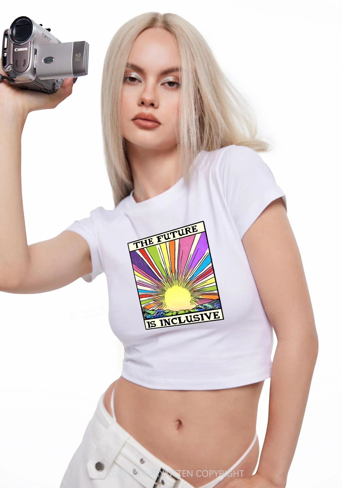 The Future Is Inclusive Pride Y2K Baby Tee Cherrykitten - Image 2