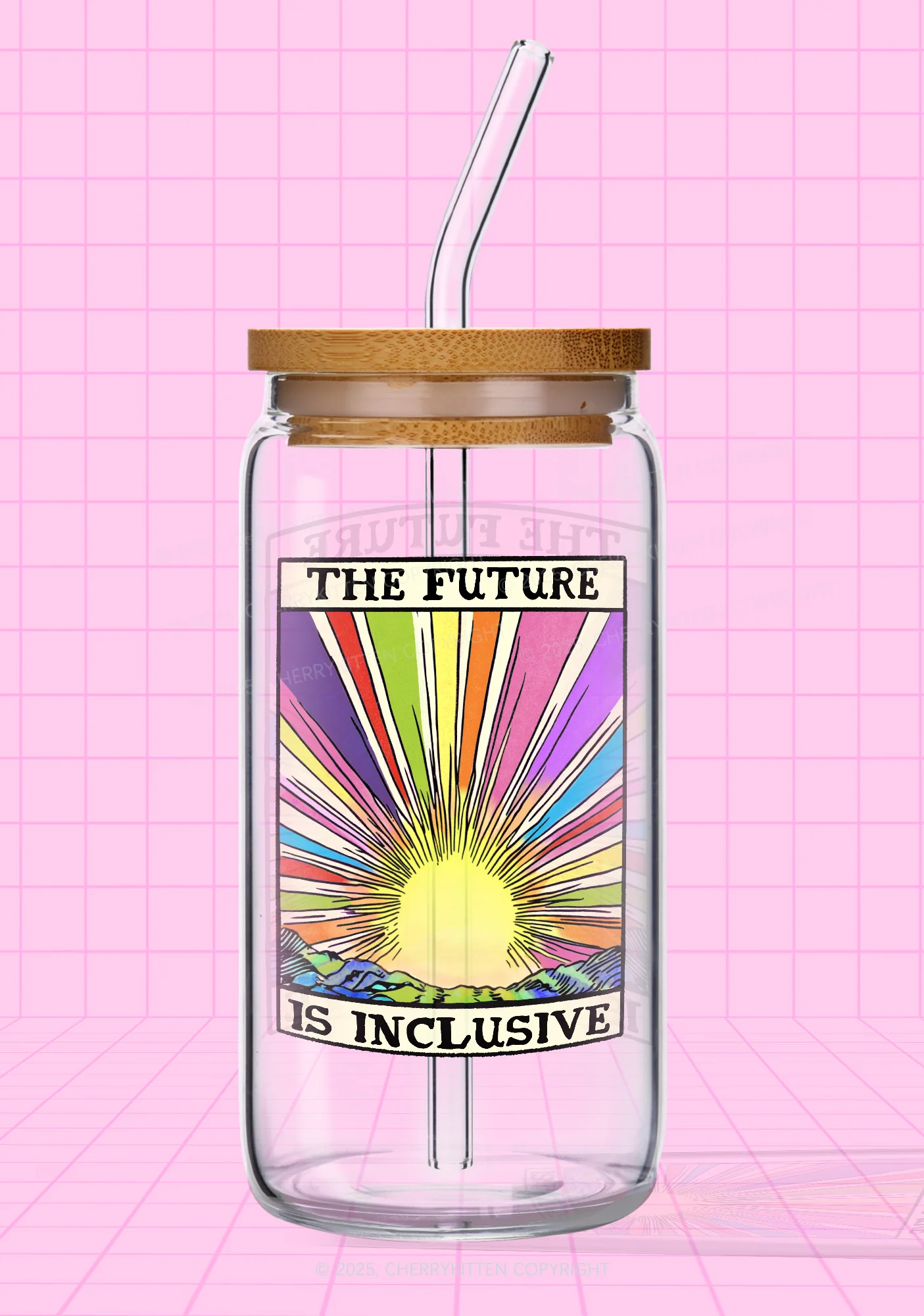 The Future Is Inclusive Pride Y2K Printed Glass Cup Cherrykitten - Image 4