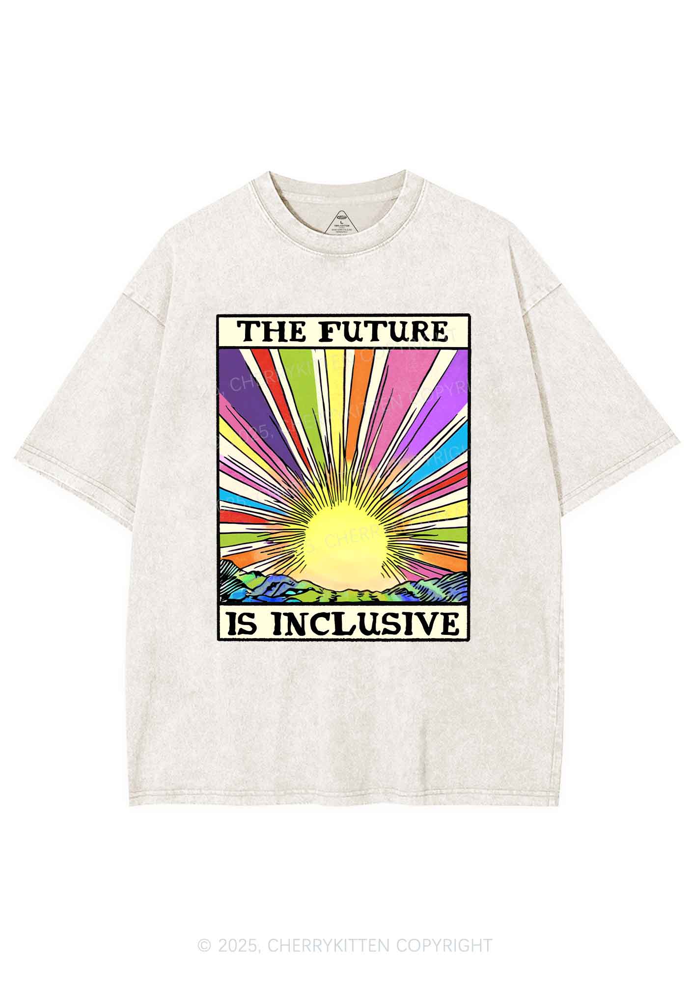 The Future Is Inclusive Pride Y2K Shirts Washed Tee Cherrykitten - Image 4