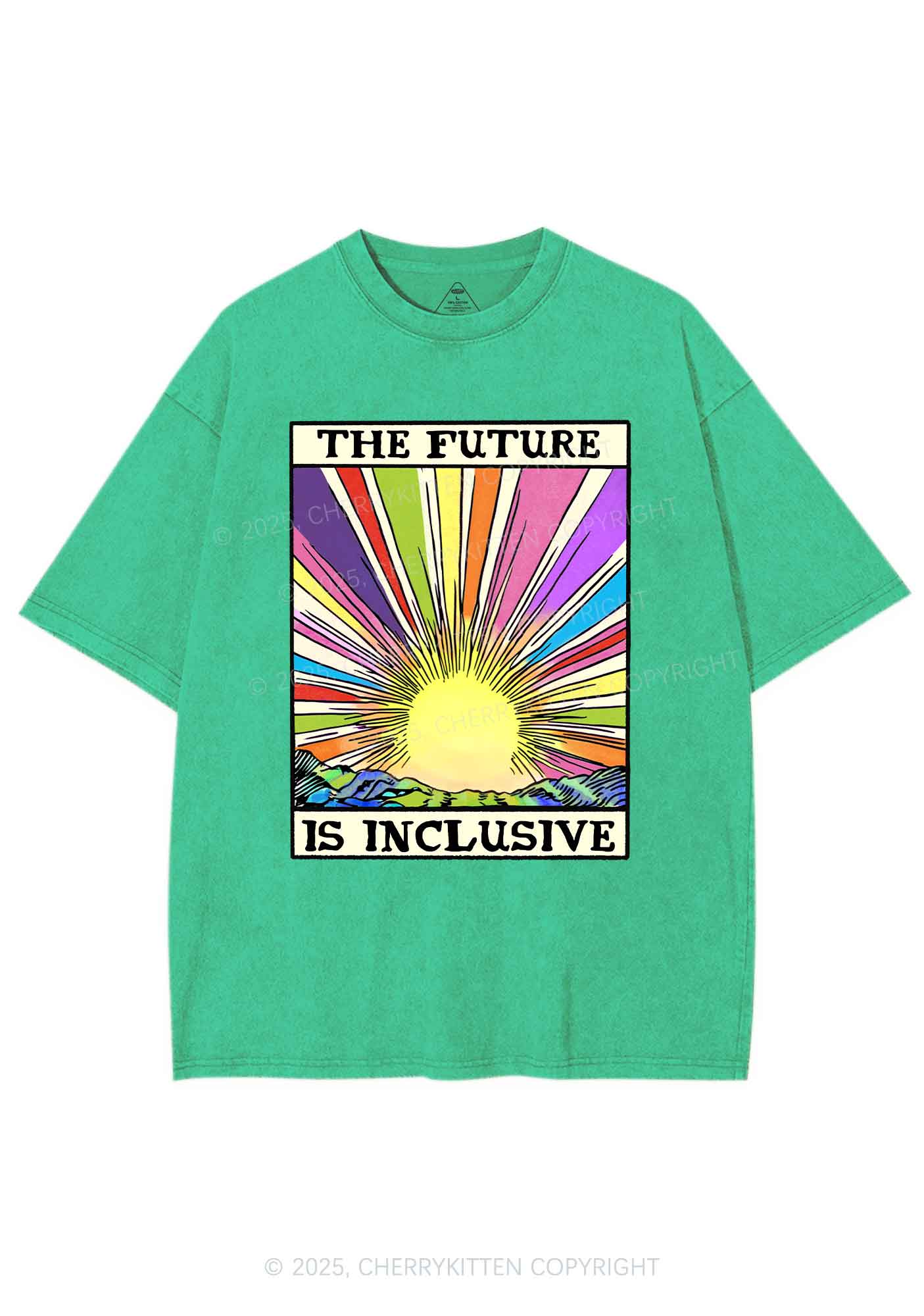The Future Is Inclusive Pride Y2K Shirts Washed Tee Cherrykitten - Image 8