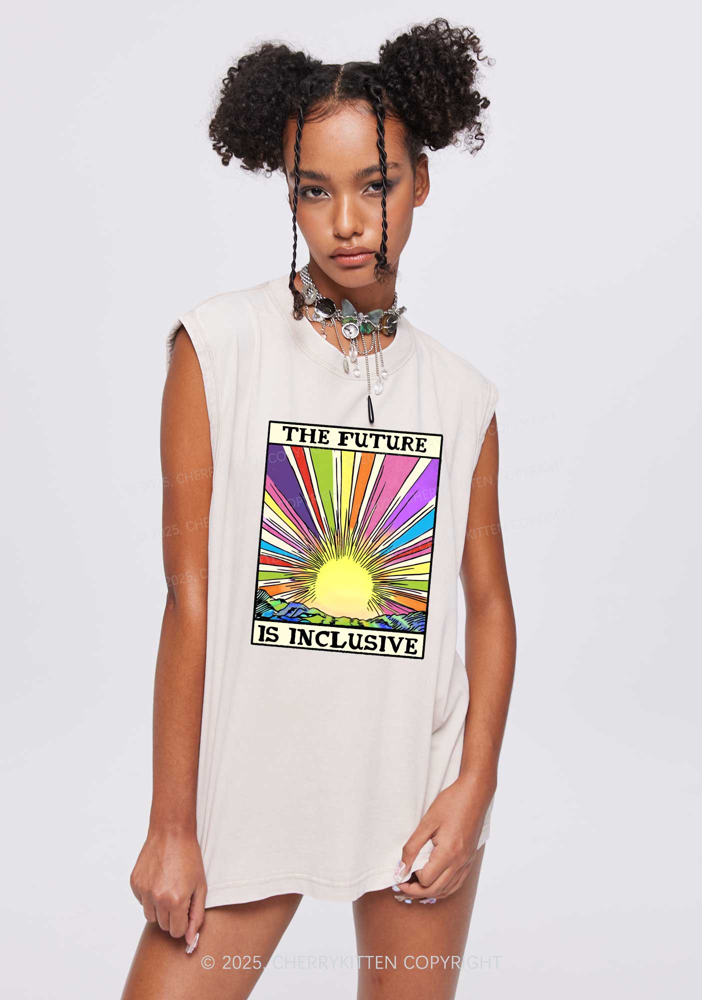 The Future Is Inclusive Pride Y2K Washed Muscle Tank Cherrykitten - Image 2