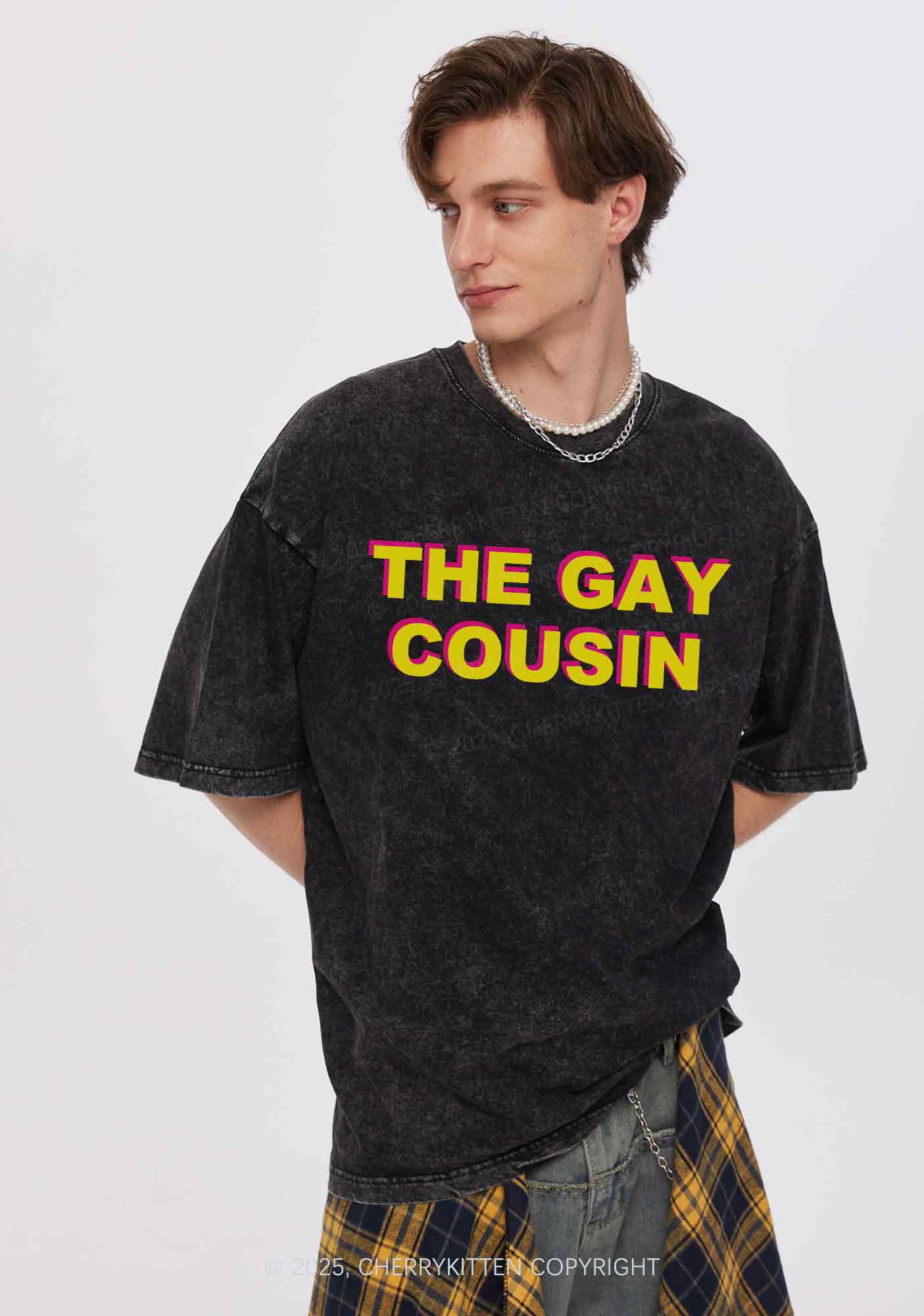 The Gay Cousin Pride Y2K Shirts Washed Tee Cherrykitten - Image 2
