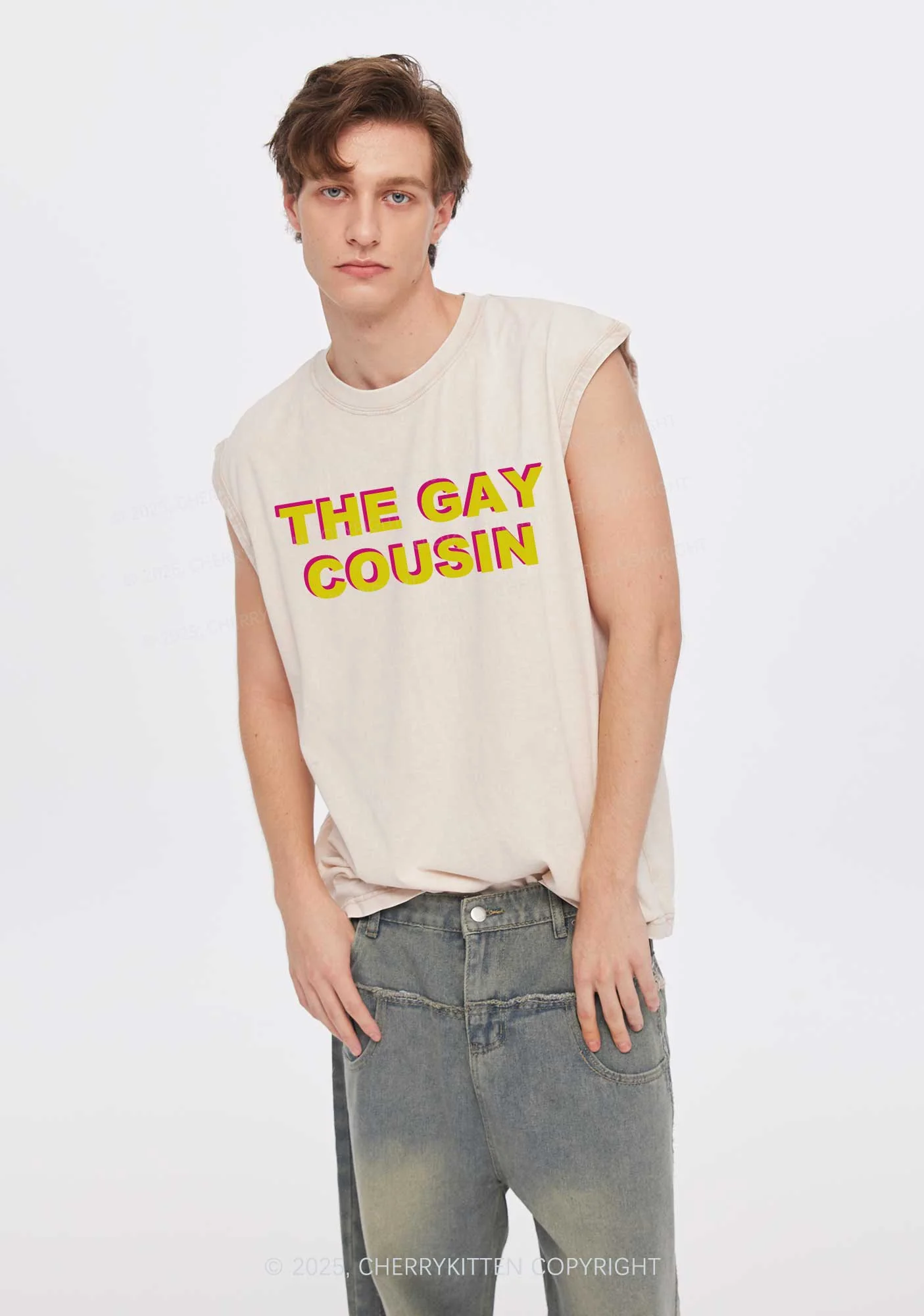 The Gay Cousin Pride Y2K Washed Muscle Tank Cherrykitten - Image 2