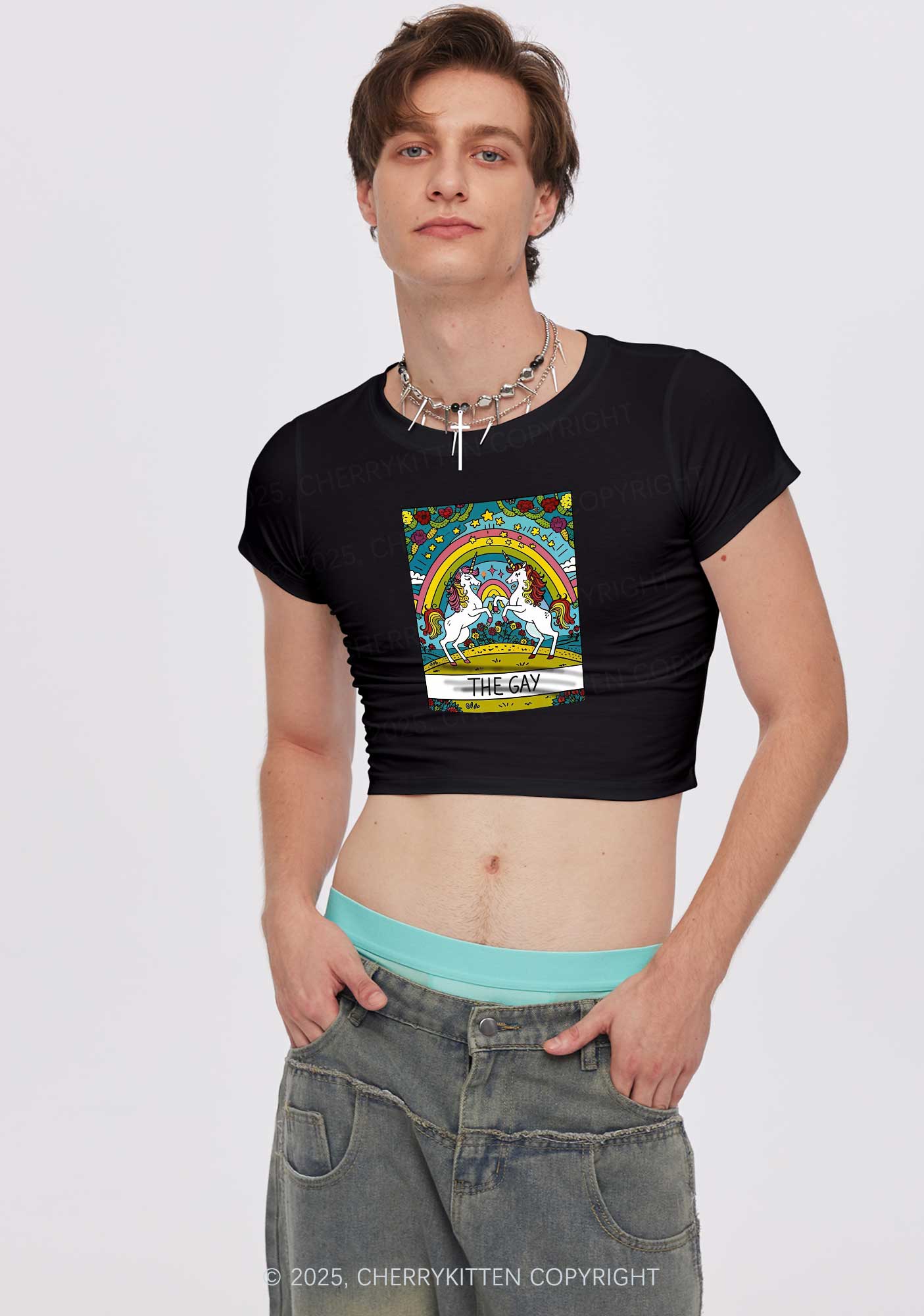 The Gay Unicorn Y2K Baby Tee Cherrykitten - Image 2