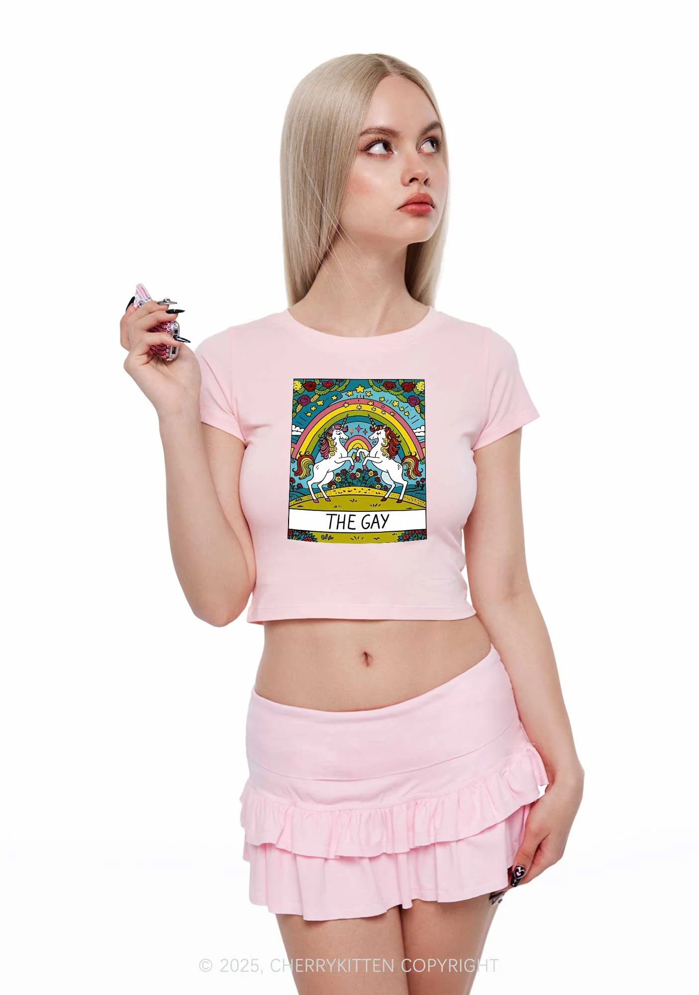 The Gay Unicorn Y2K Baby Tee Cherrykitten - Image 3