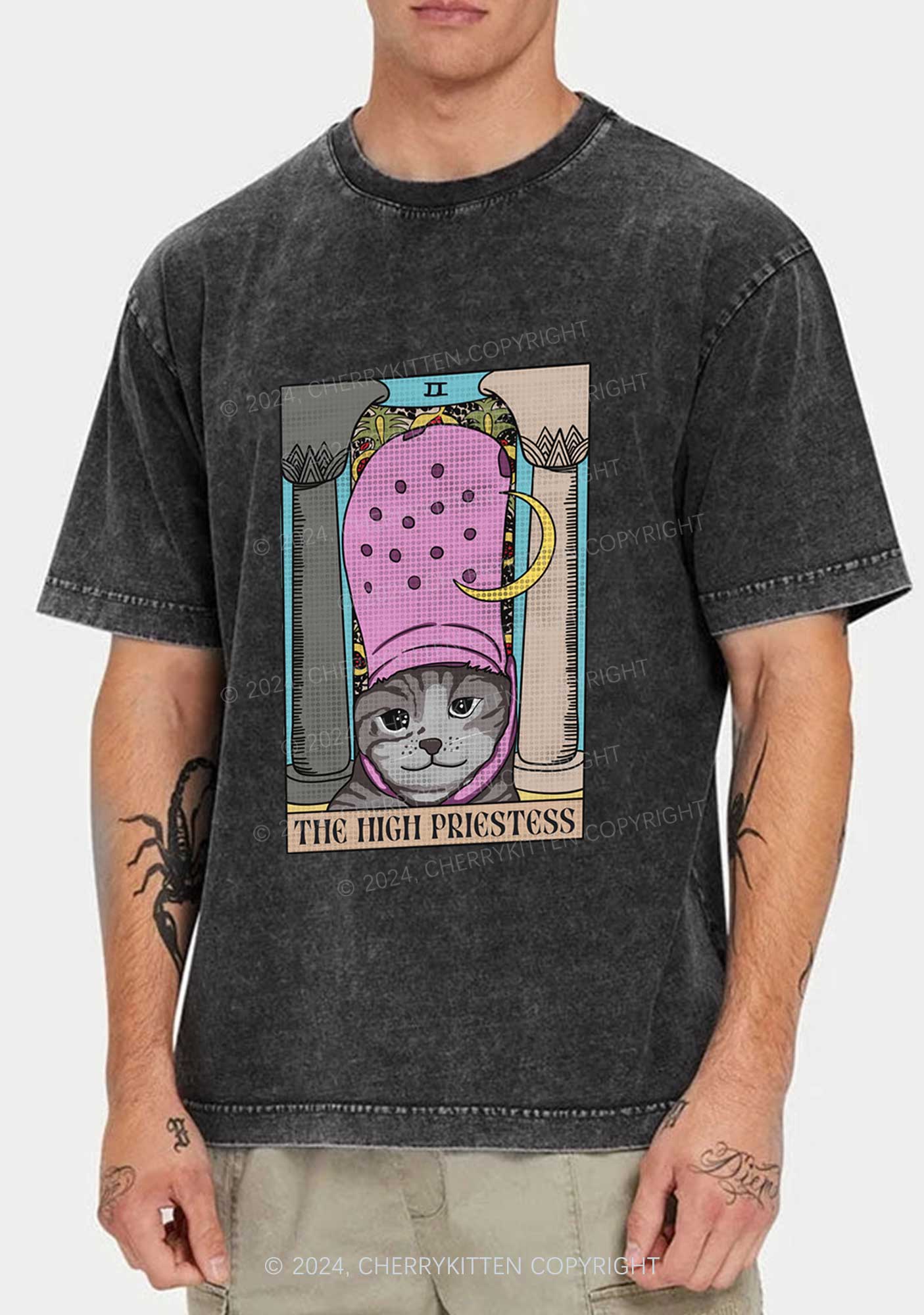 High Priestess Cat Y2K Washed Tee Cherrykitten - Image 2