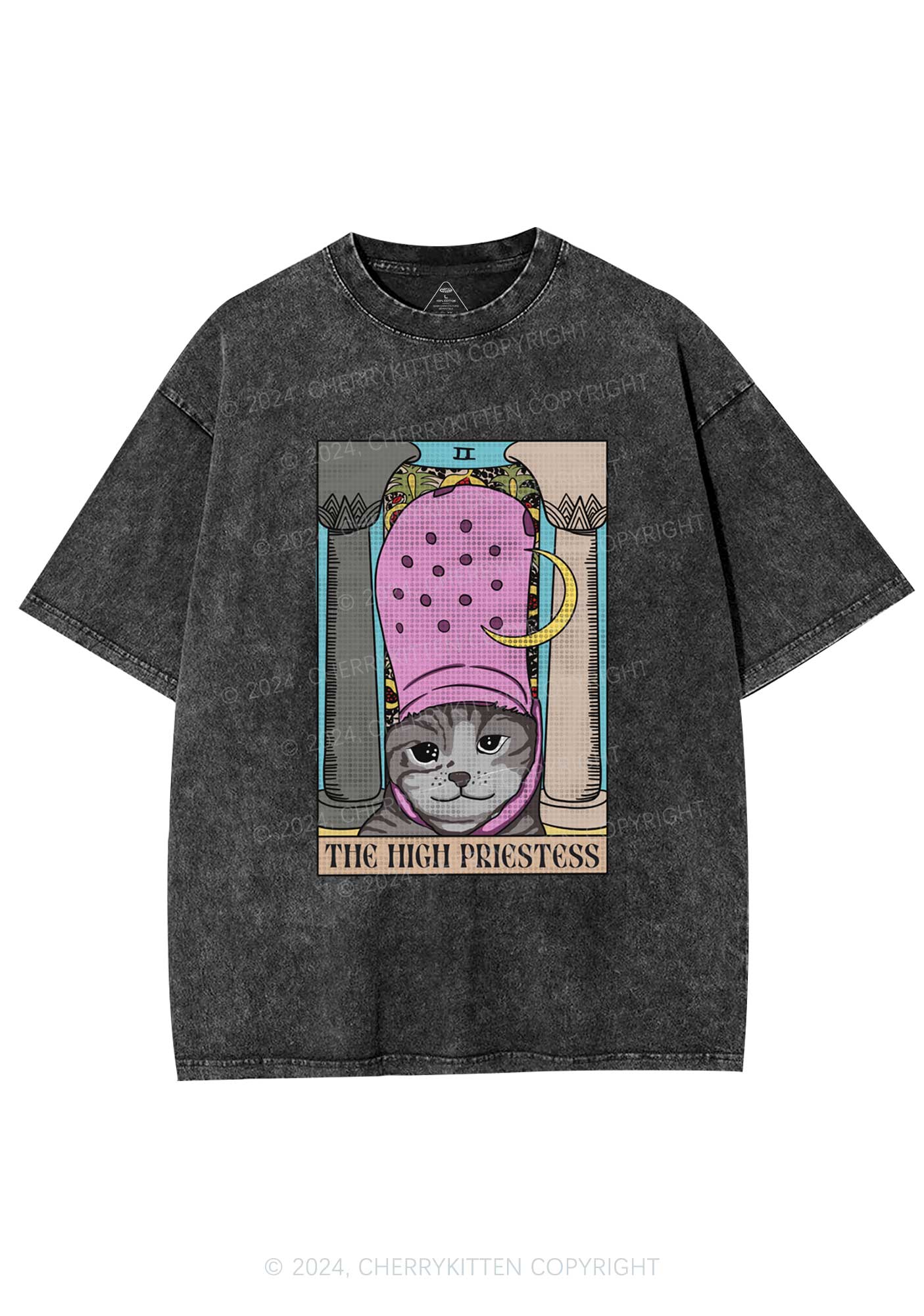 High Priestess Cat Y2K Washed Tee Cherrykitten - Image 3