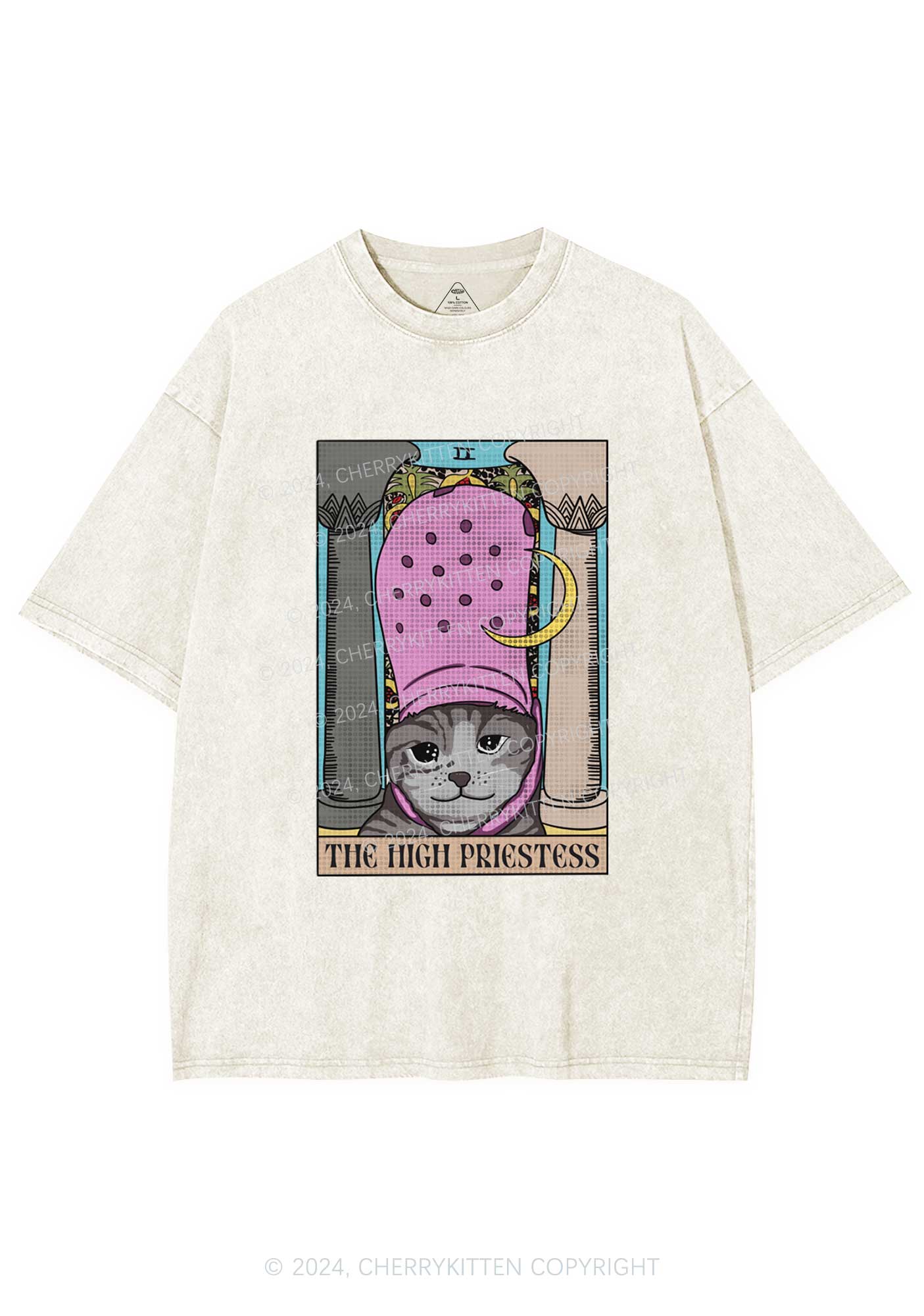 High Priestess Cat Y2K Washed Tee Cherrykitten - Image 4