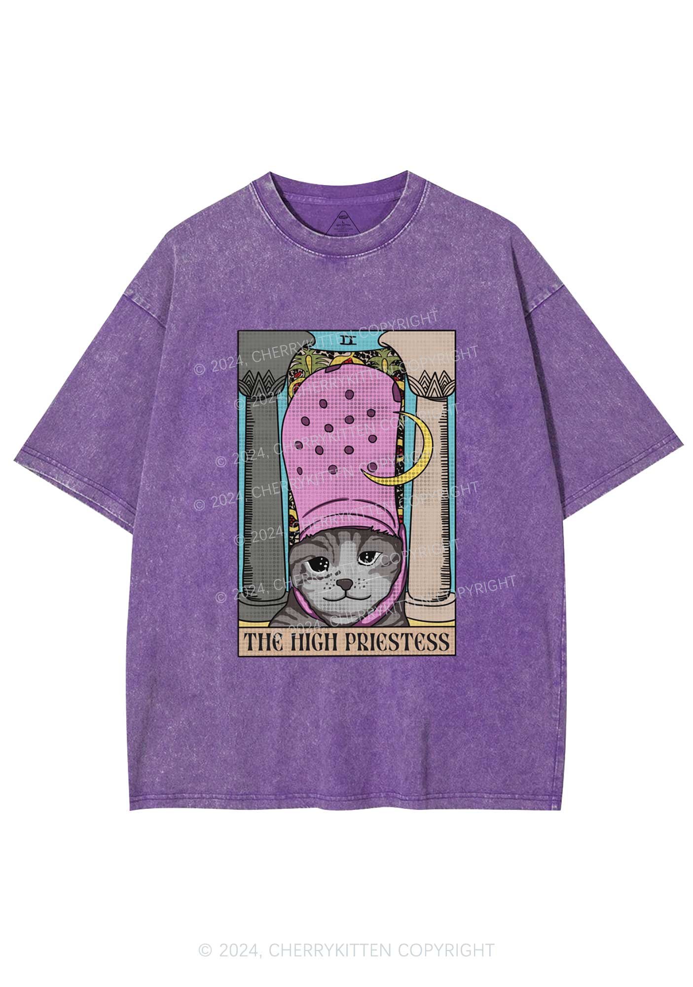 High Priestess Cat Y2K Washed Tee Cherrykitten - Image 5