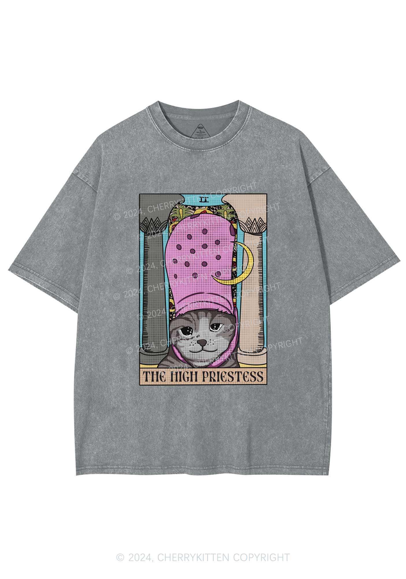 High Priestess Cat Y2K Washed Tee Cherrykitten - Image 6