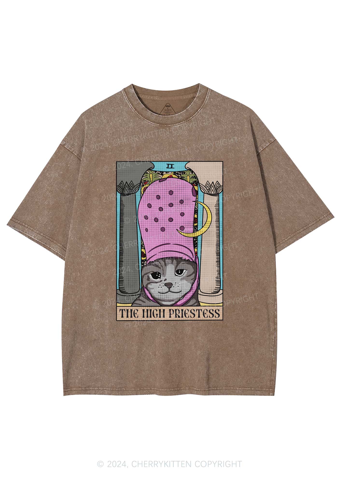 High Priestess Cat Y2K Washed Tee Cherrykitten - Image 7