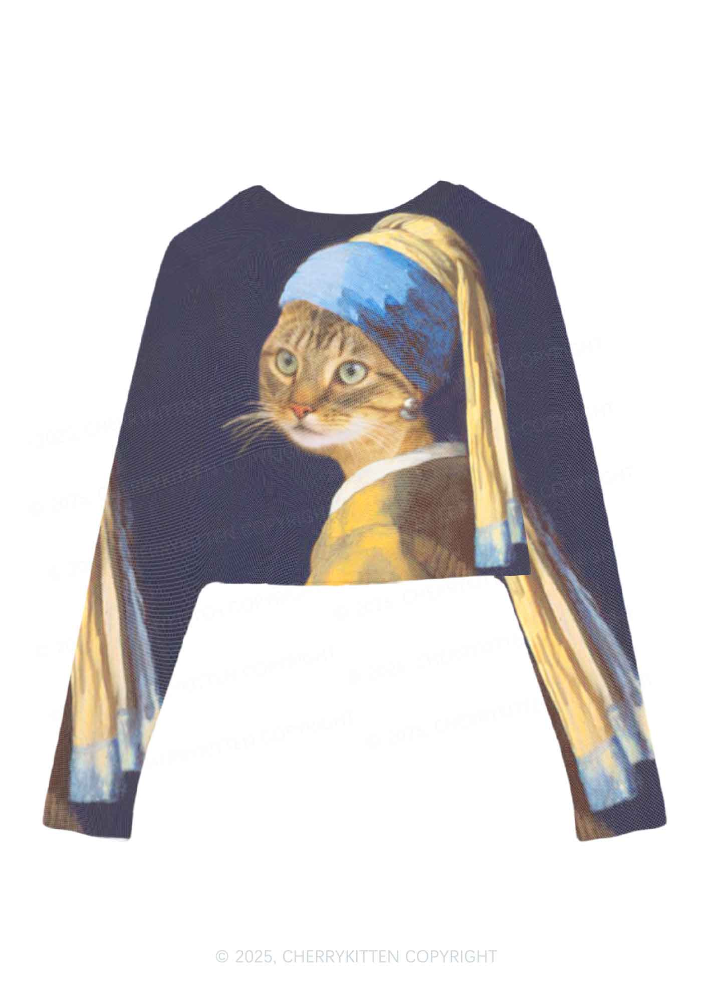 The Lady Cat Y2K Mesh Long Sleeve Crop Top Cherrykitten - Image 3