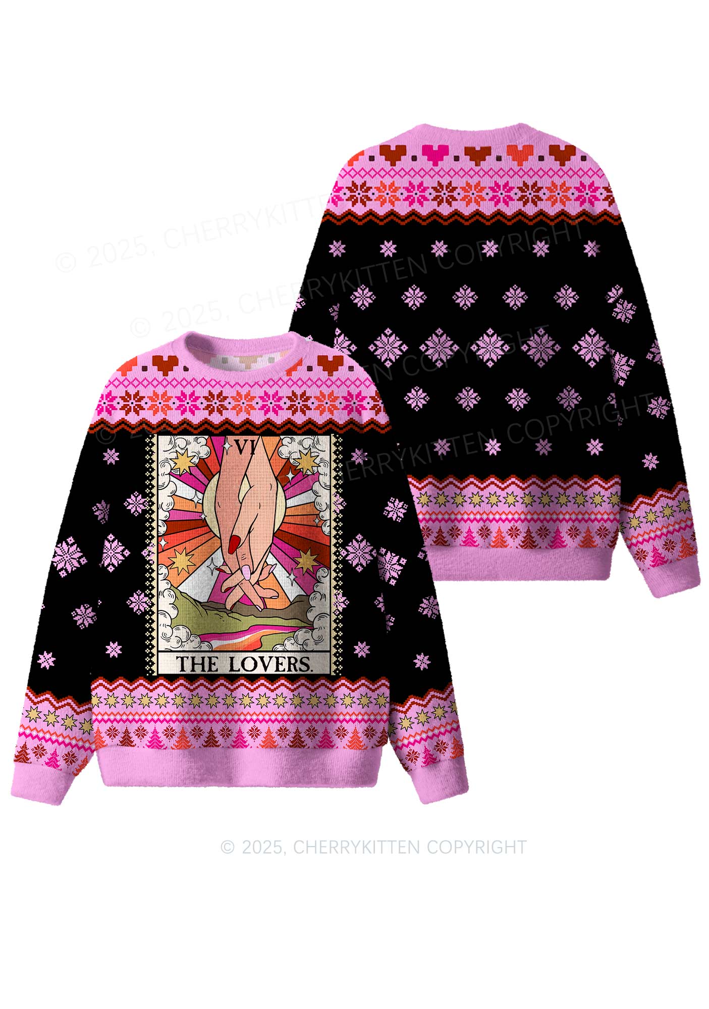 The Lesbian Lovers Pride Y2K Christmas Knit Sweatshirt Cherrykitten - Image 3