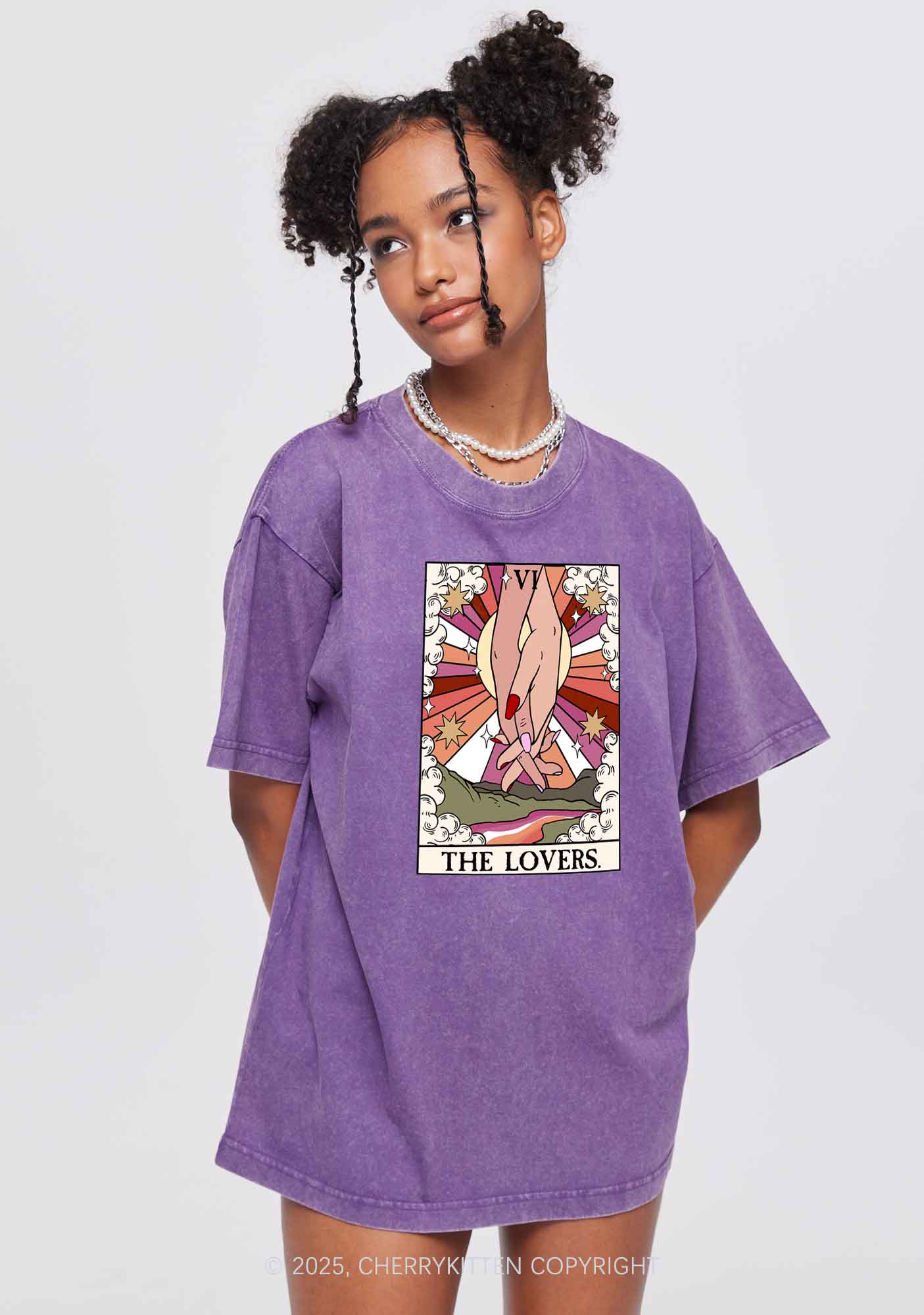 The Lesbian Lovers Y2K Shirts Washed Tee Cherrykitten - Image 2