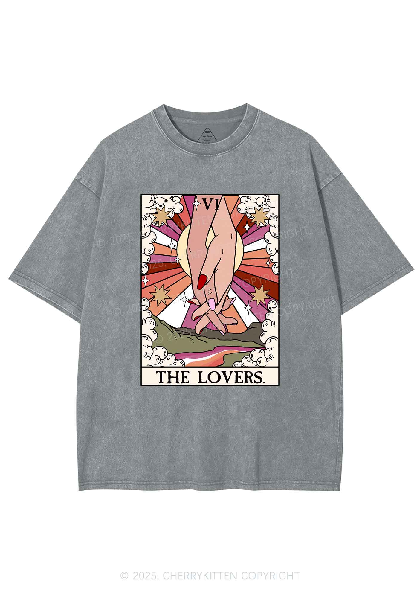 The Lesbian Lovers Y2K Shirts Washed Tee Cherrykitten - Image 6