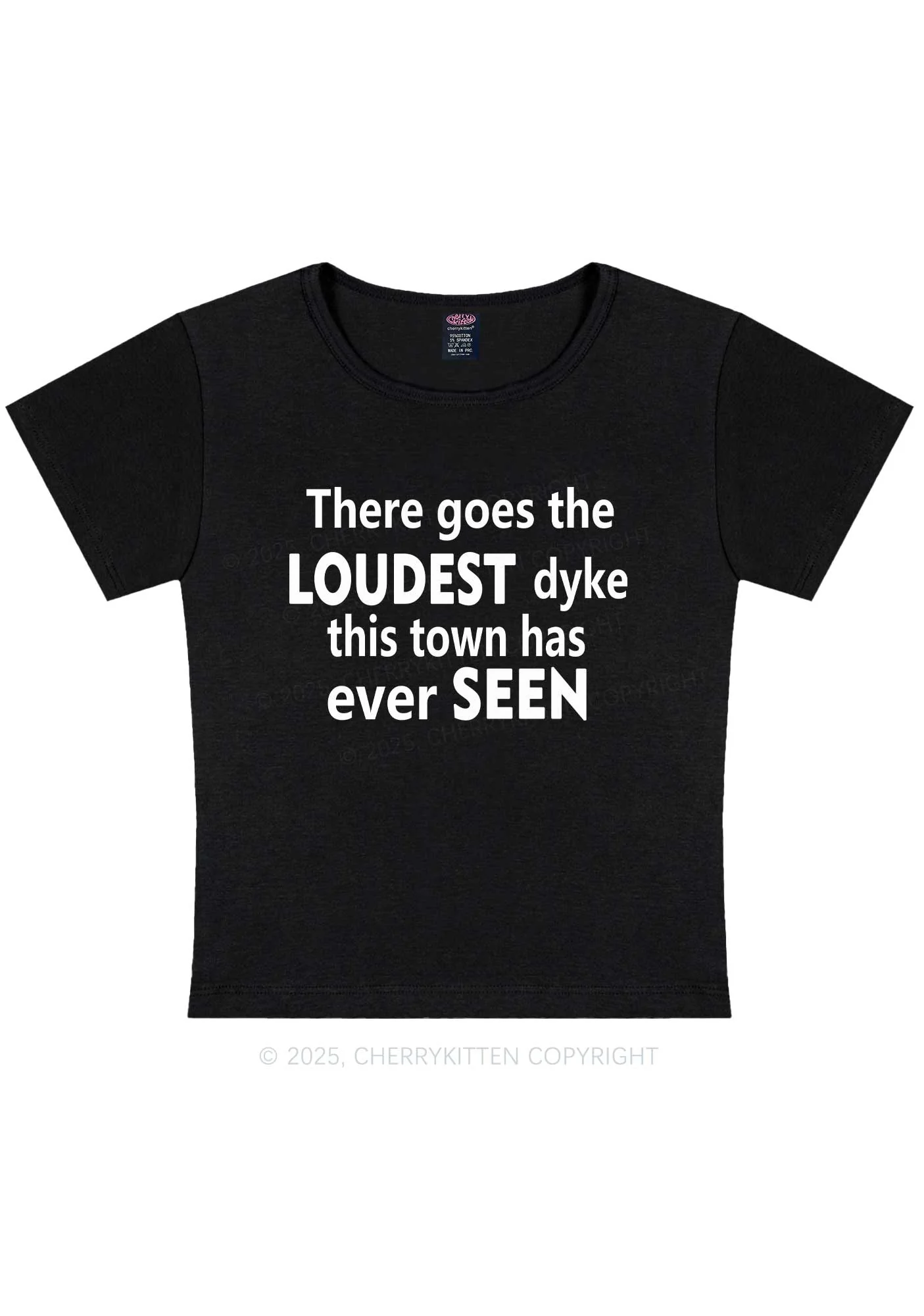 The Loudest Dyke Y2K Baby Tee Cherrykitten - Image 4