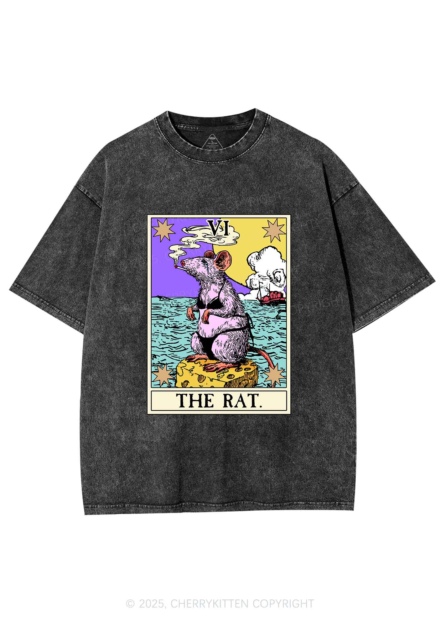 The Rat Smoking Y2K Shirts Washed Tee Cherrykitten - Image 3