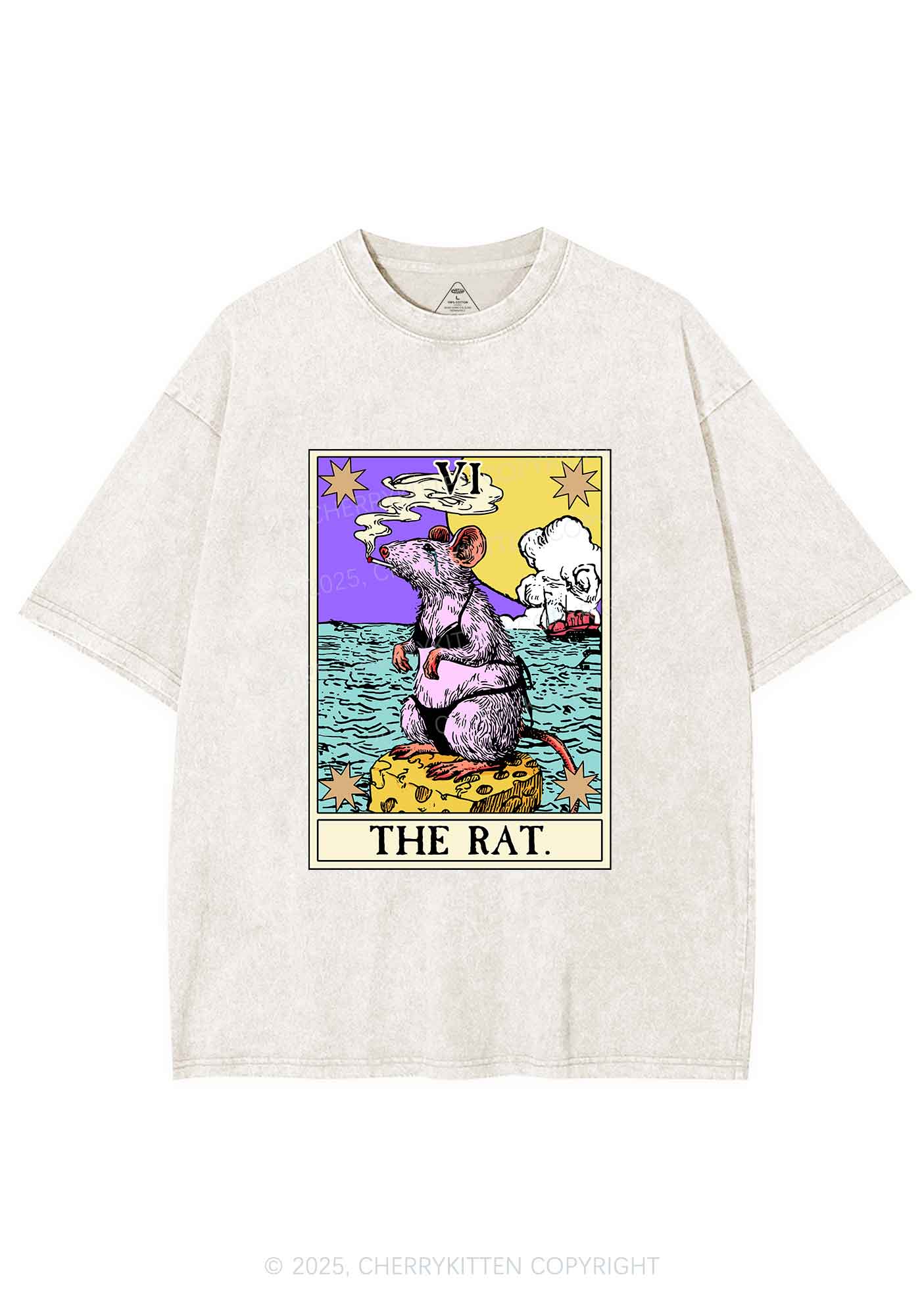 The Rat Smoking Y2K Shirts Washed Tee Cherrykitten - Image 6