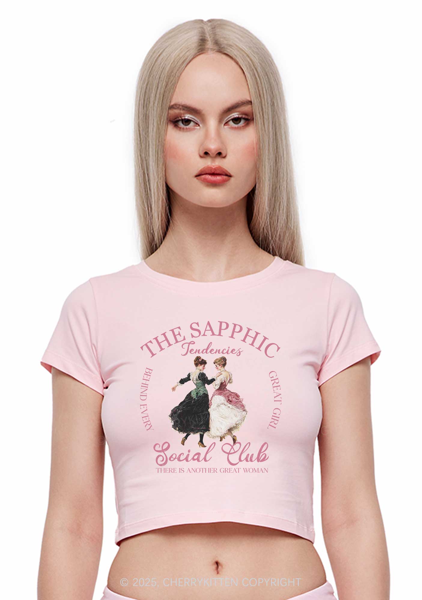 The Sapphic Pride Y2K Baby Tee Cherrykitten - Image 2