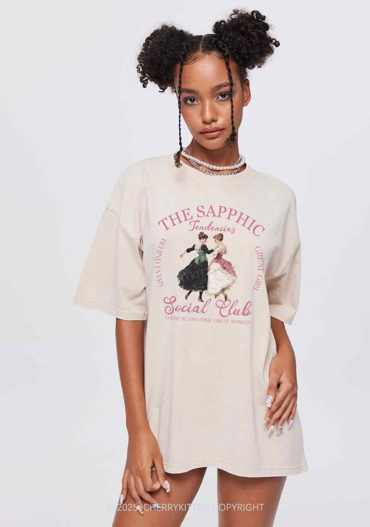 The Sapphic Pride Y2K Shirts Washed Tee Cherrykitten - Image 2
