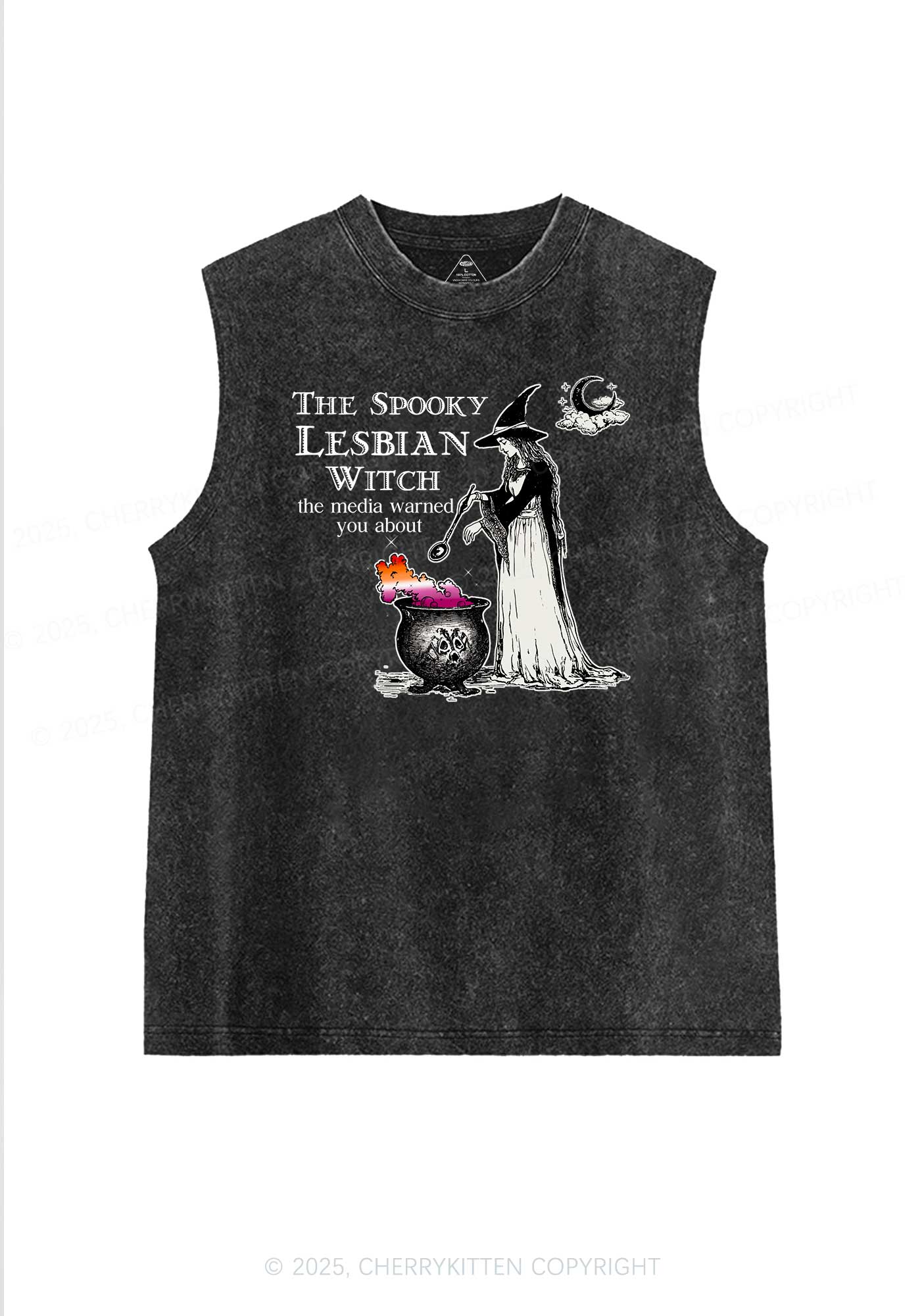 The Spooky Lesbian Witch Pride Y2K Washed Muscle Tank Cherrykitten - Image 3