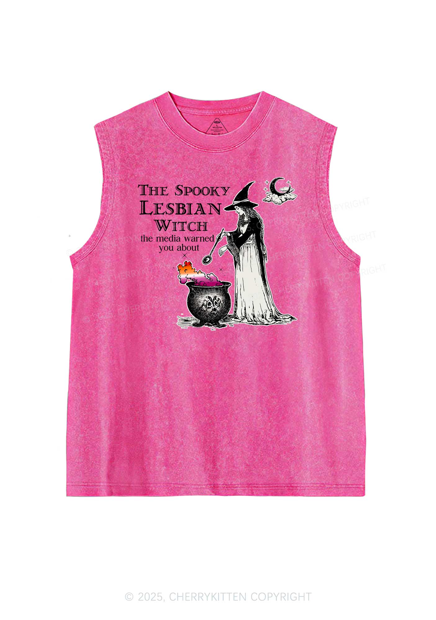The Spooky Lesbian Witch Pride Y2K Washed Muscle Tank Cherrykitten - Image 4