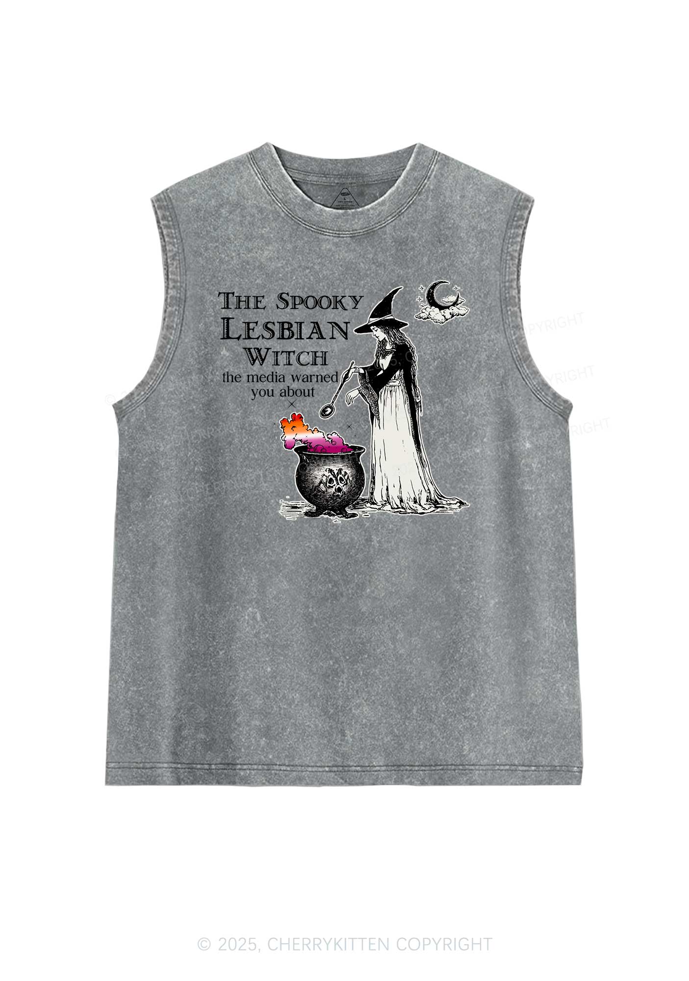 The Spooky Lesbian Witch Pride Y2K Washed Muscle Tank Cherrykitten - Image 5