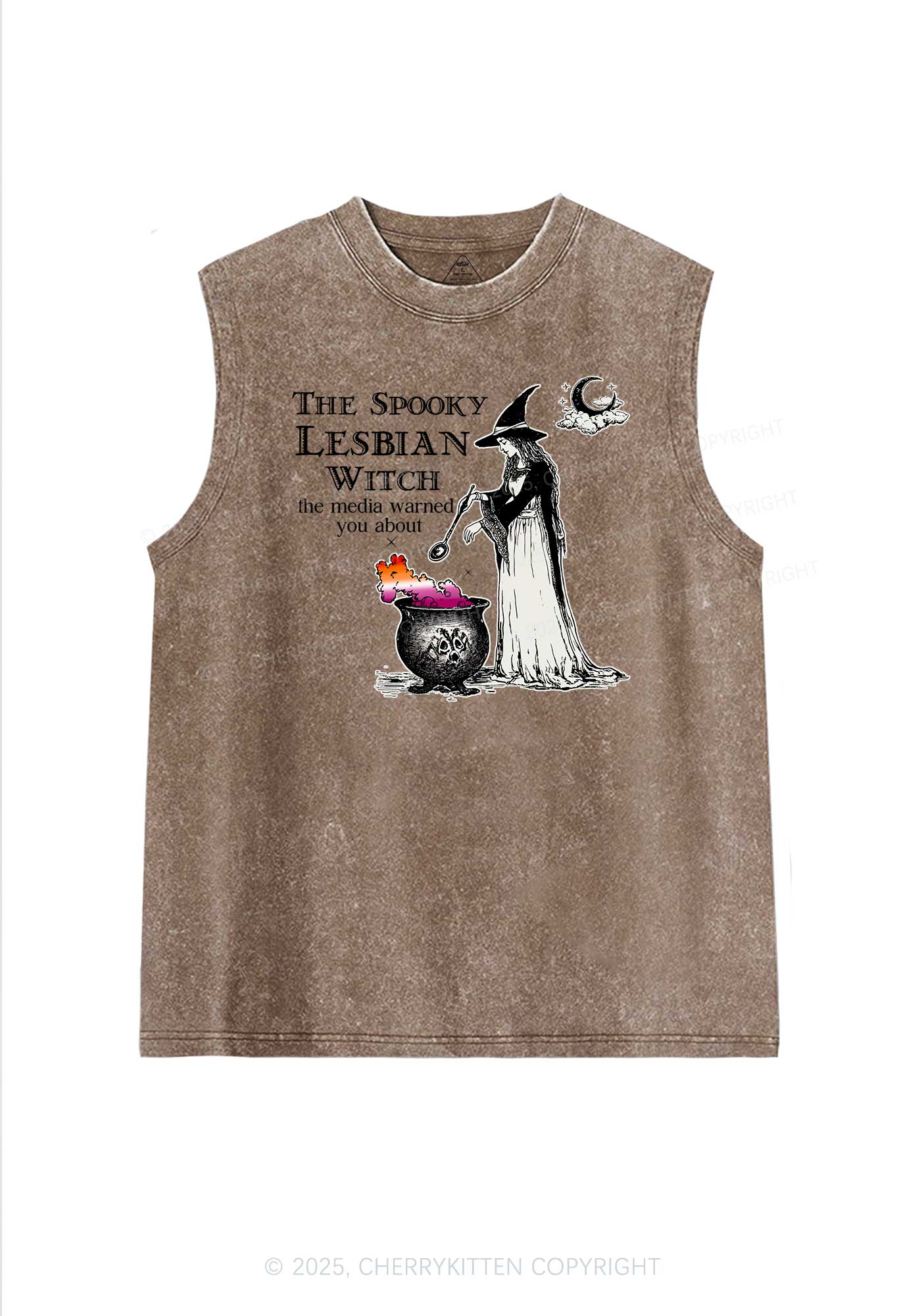 The Spooky Lesbian Witch Pride Y2K Washed Muscle Tank Cherrykitten - Image 6