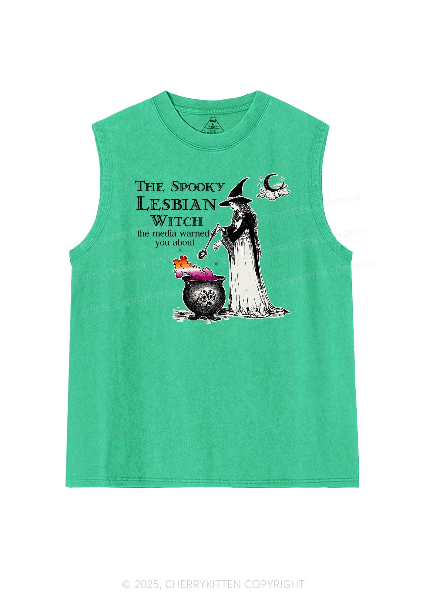 The Spooky Lesbian Witch Pride Y2K Washed Muscle Tank Cherrykitten - Image 7
