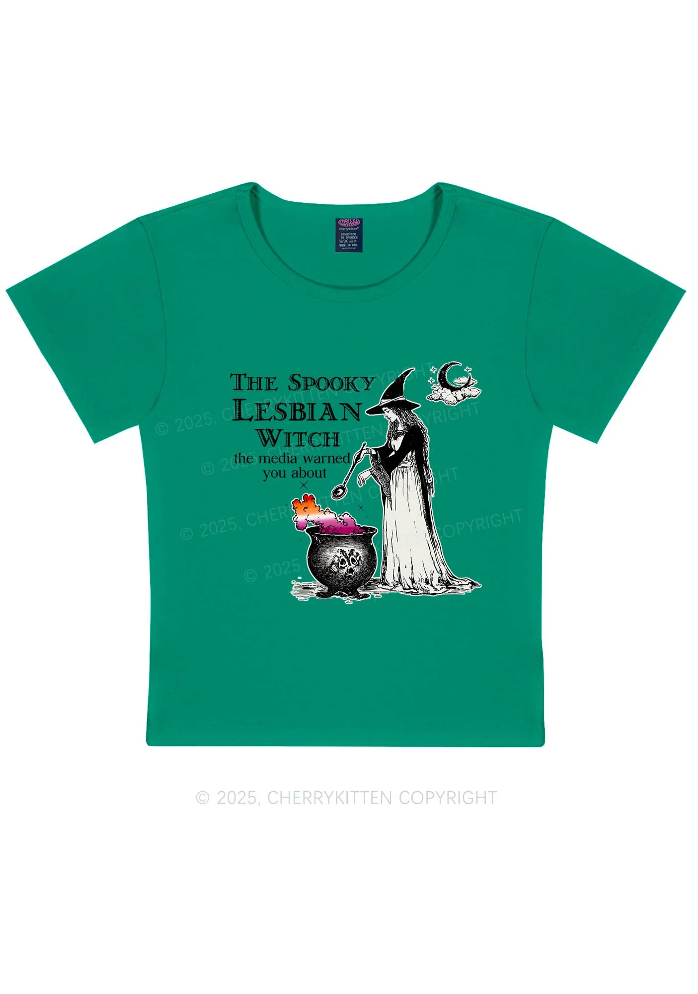 The Spooky Lesbian Witch Y2K Baby Tee Cherrykitten - Image 11