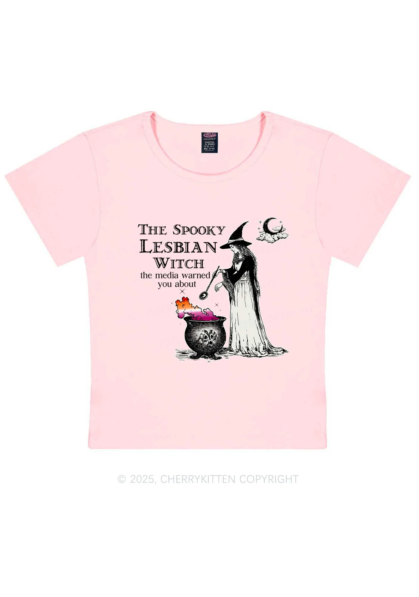 The Spooky Lesbian Witch Y2K Baby Tee Cherrykitten - Image 12