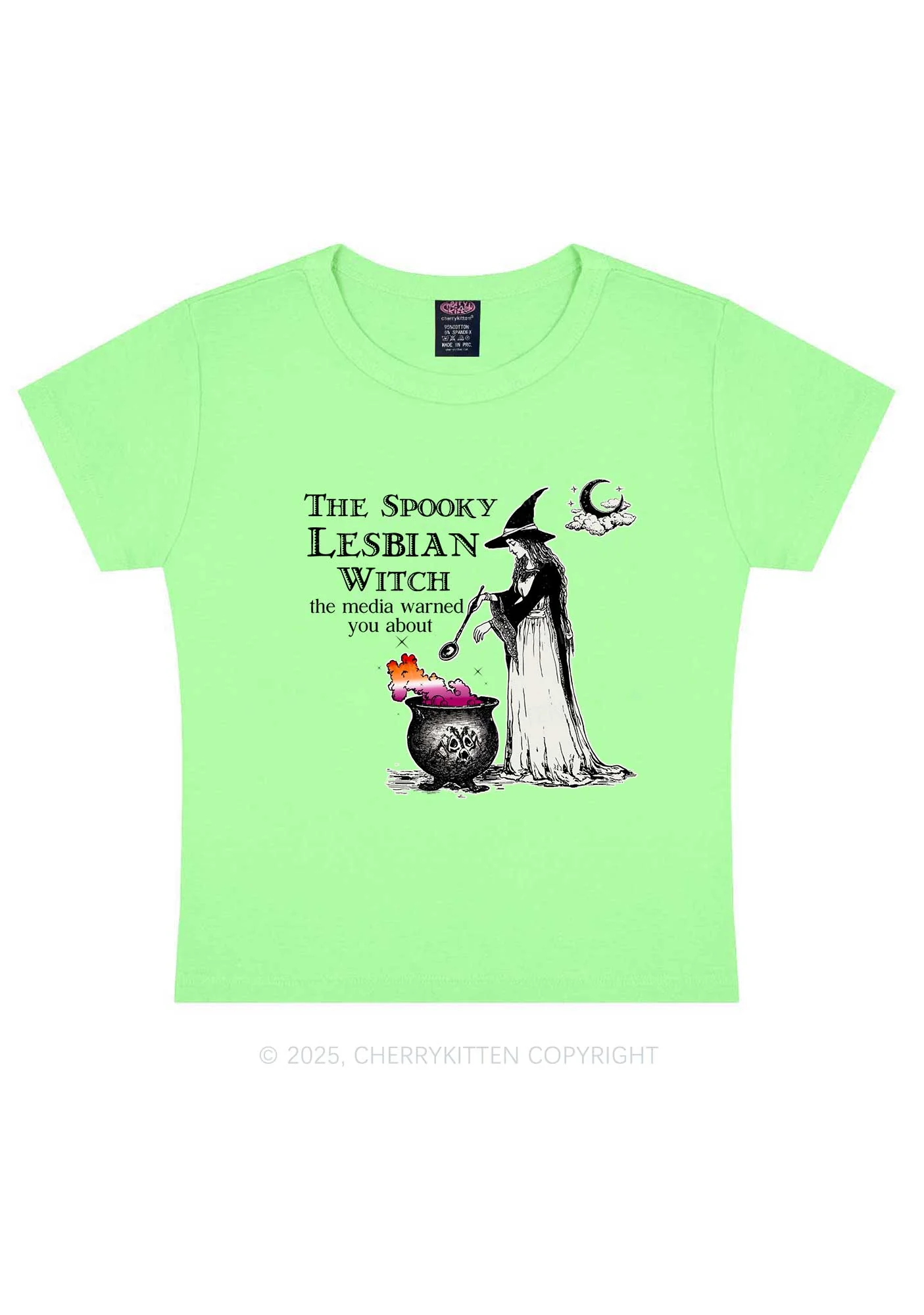 The Spooky Lesbian Witch Y2K Baby Tee Cherrykitten - Image 13