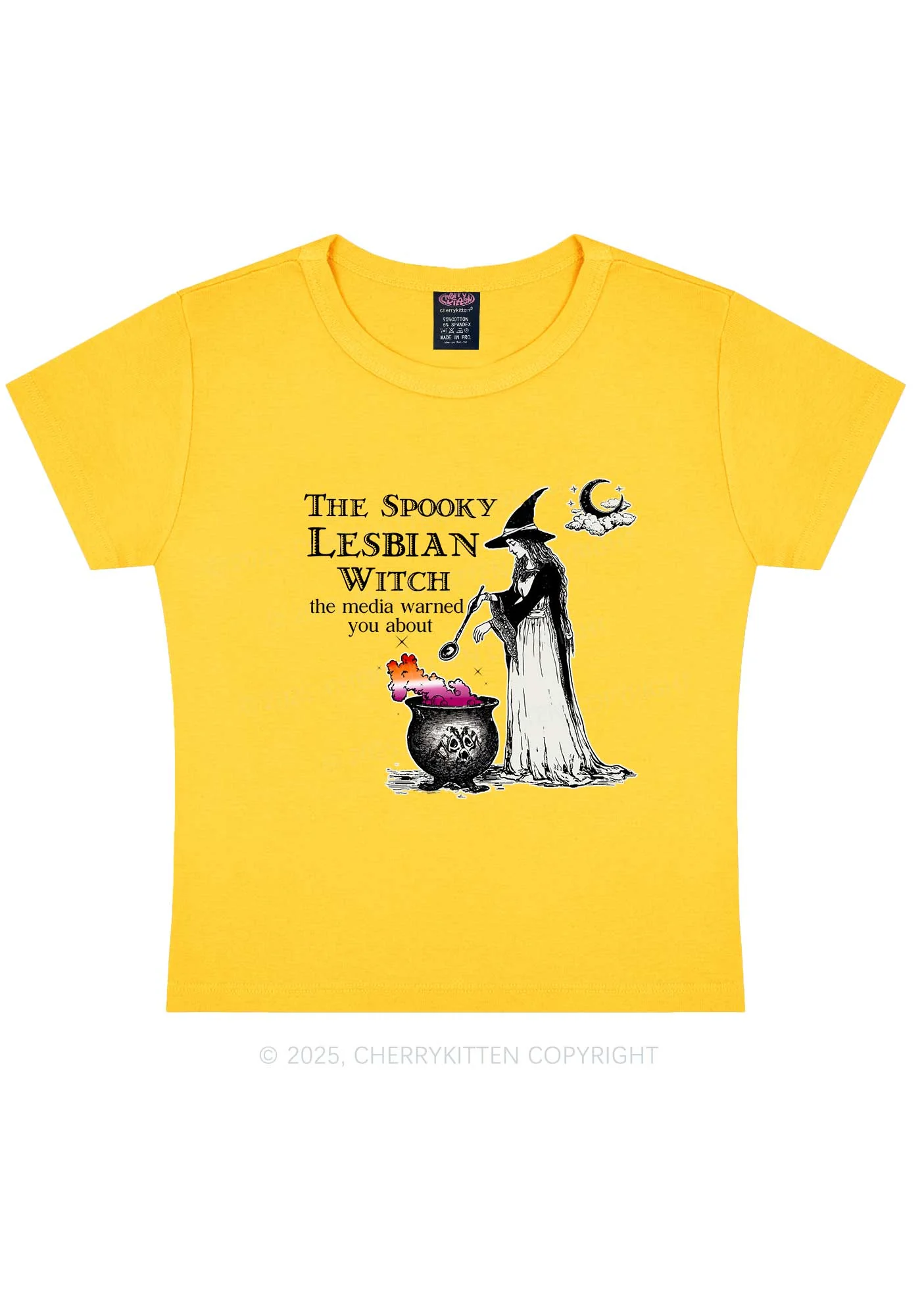The Spooky Lesbian Witch Y2K Baby Tee Cherrykitten - Image 4