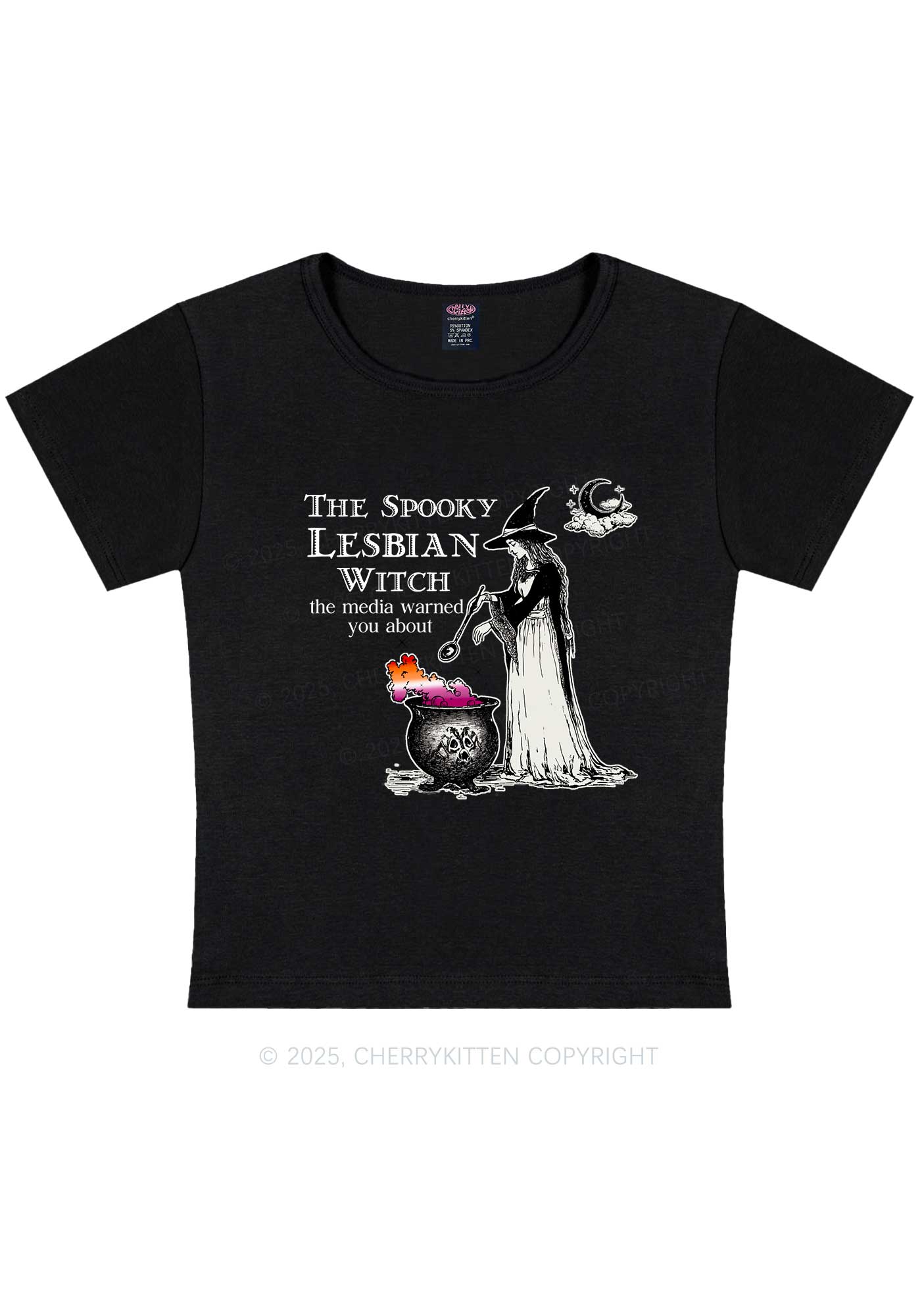 The Spooky Lesbian Witch Y2K Baby Tee Cherrykitten - Image 5