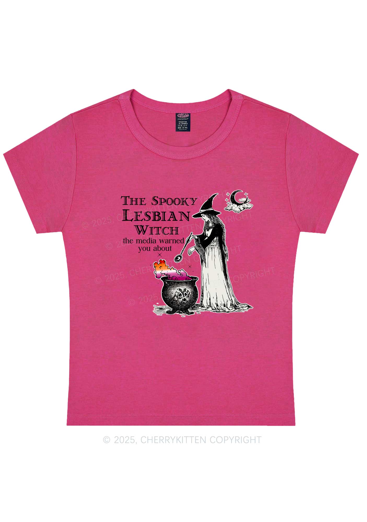 The Spooky Lesbian Witch Y2K Baby Tee Cherrykitten - Image 7