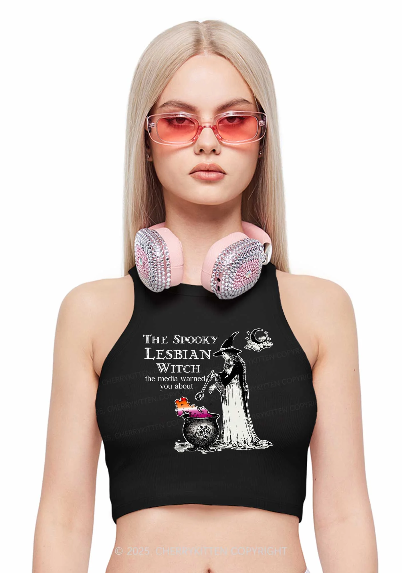 The Spooky Lesbian Witch Y2K Crop Tank Top Cherrykitten - Image 2
