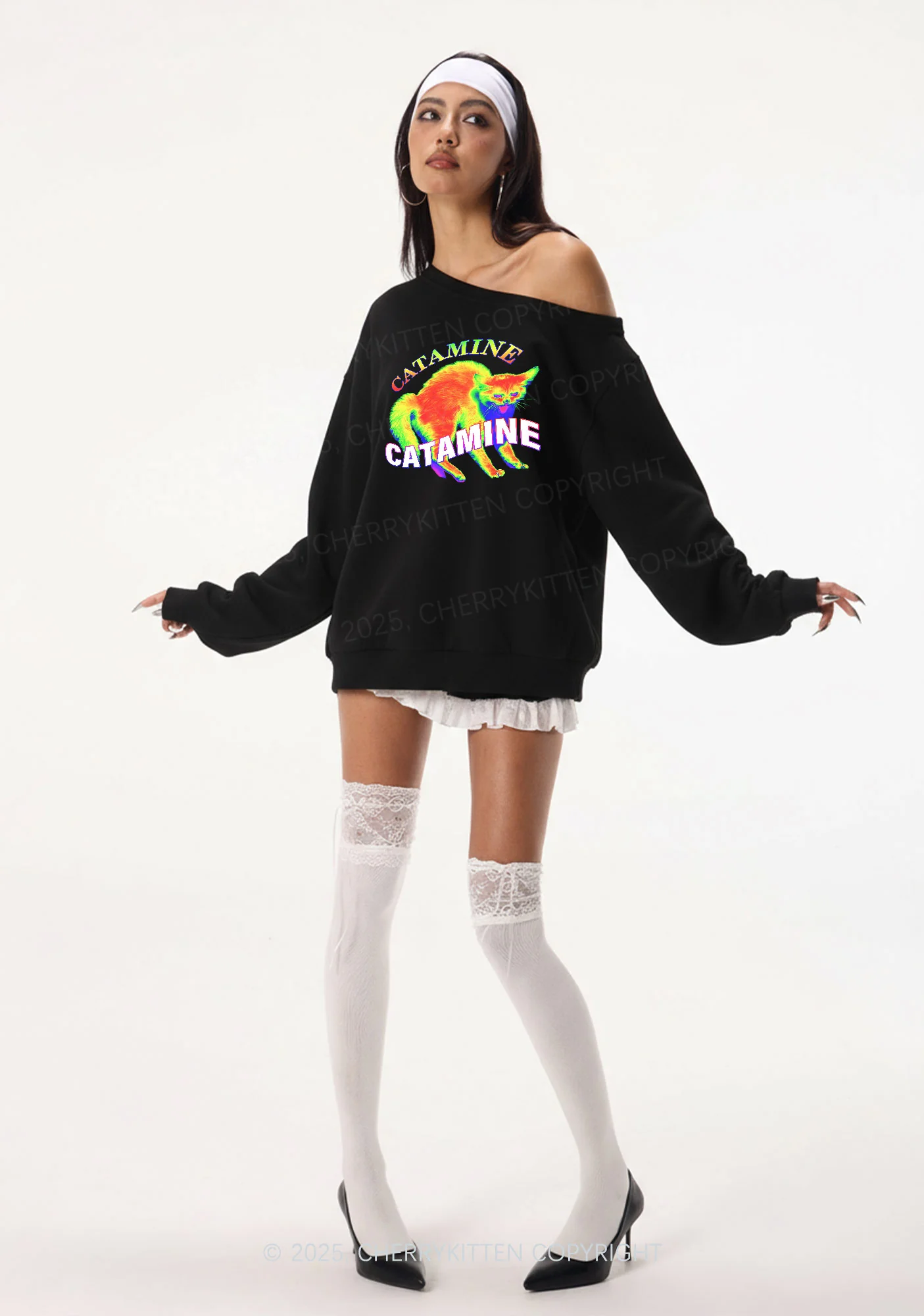 Thermal Cat Y2K Off Shoulder Sweatshirts Cherrykitten - Image 2