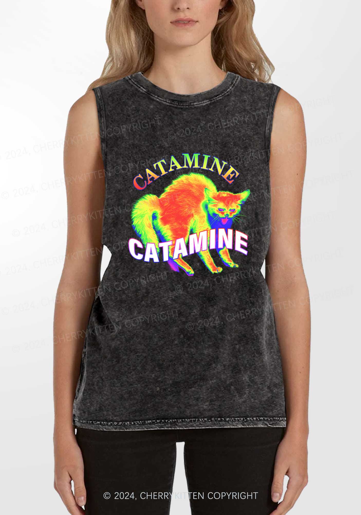 Thermal Cat Y2K Washed Tank Cherrykitten - Image 2