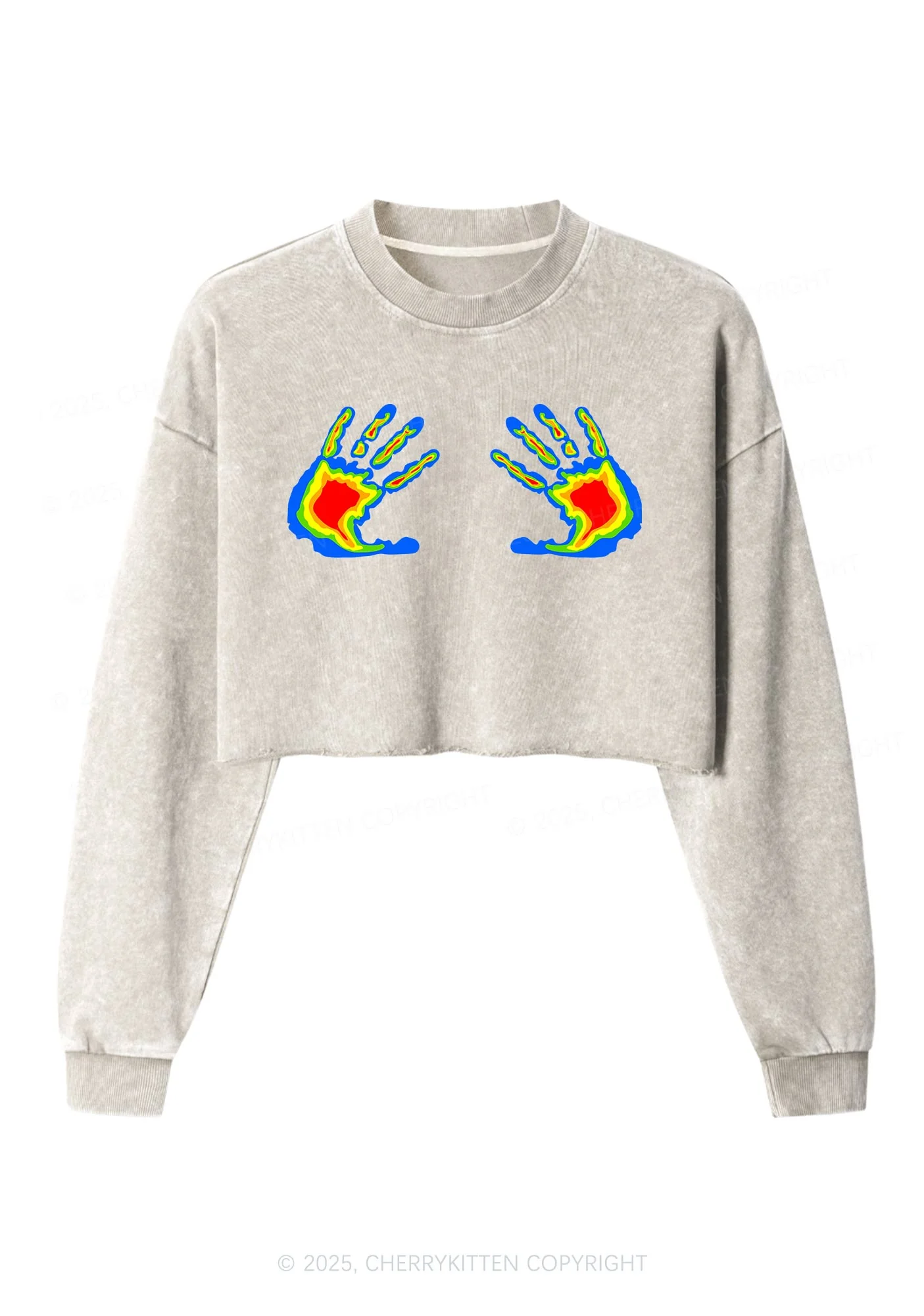Thermal Hands Y2K Crop Washed Sweatshirts Cherrykitten - Image 3