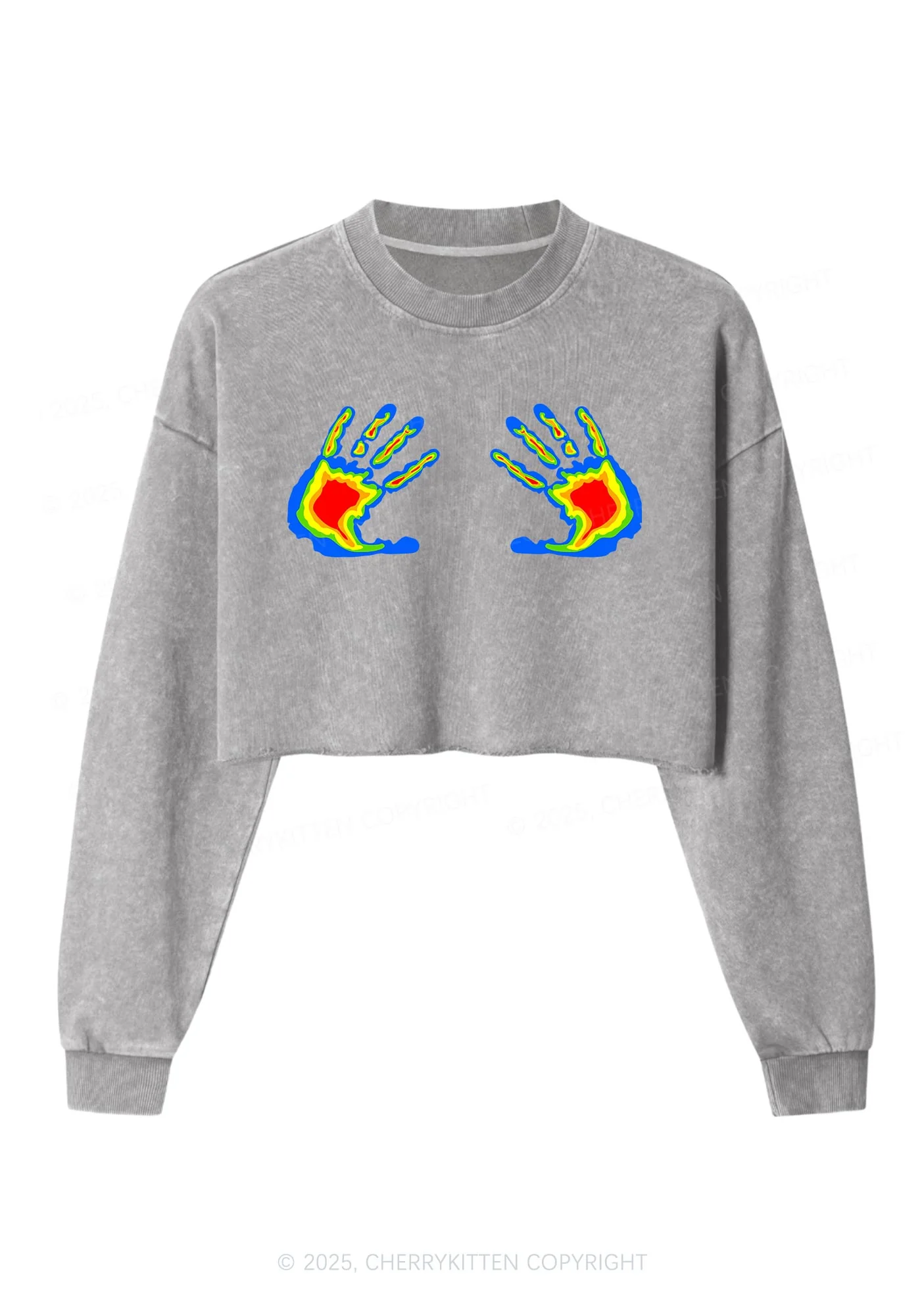 Thermal Hands Y2K Crop Washed Sweatshirts Cherrykitten - Image 4