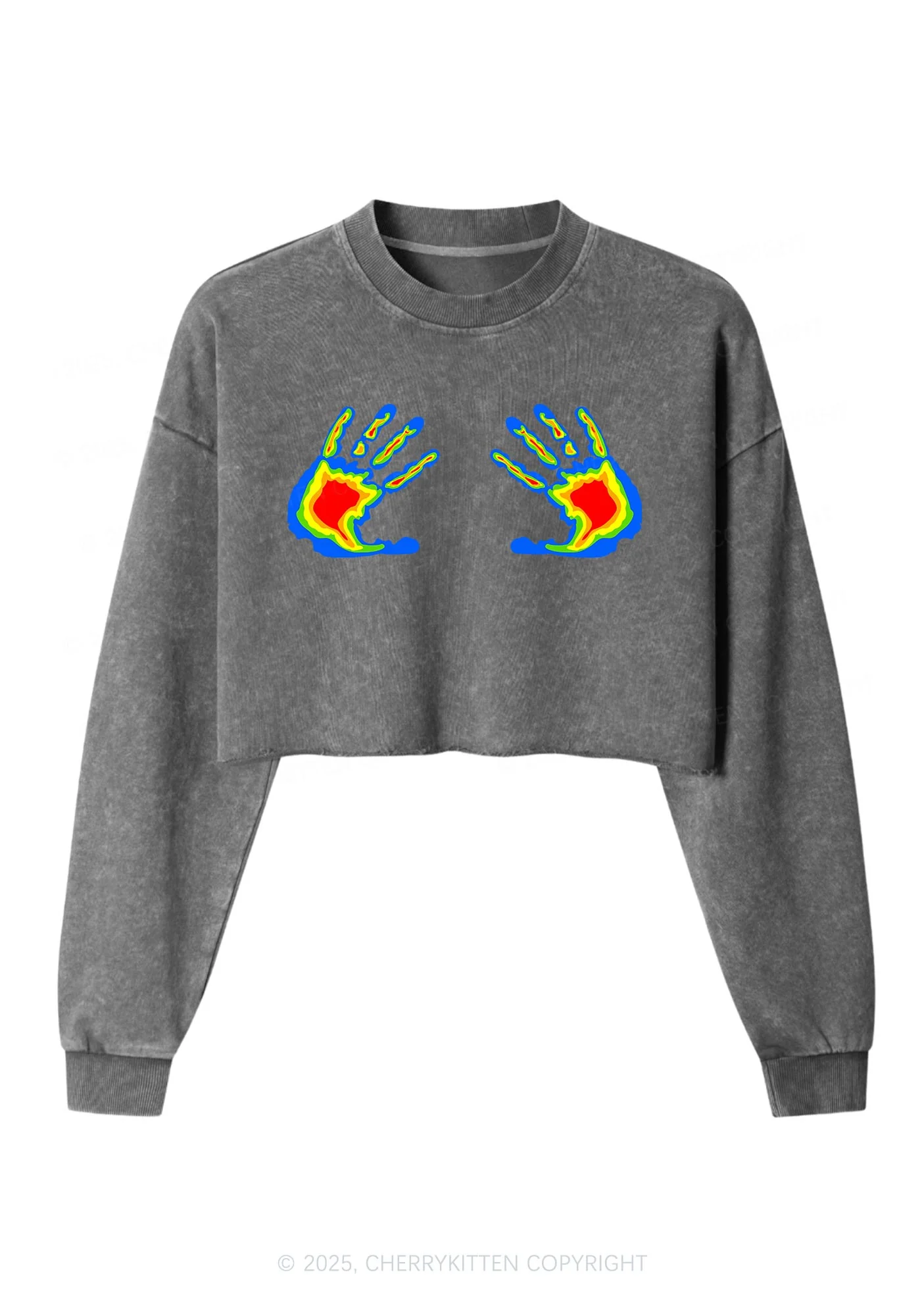 Thermal Hands Y2K Crop Washed Sweatshirts Cherrykitten - Image 5