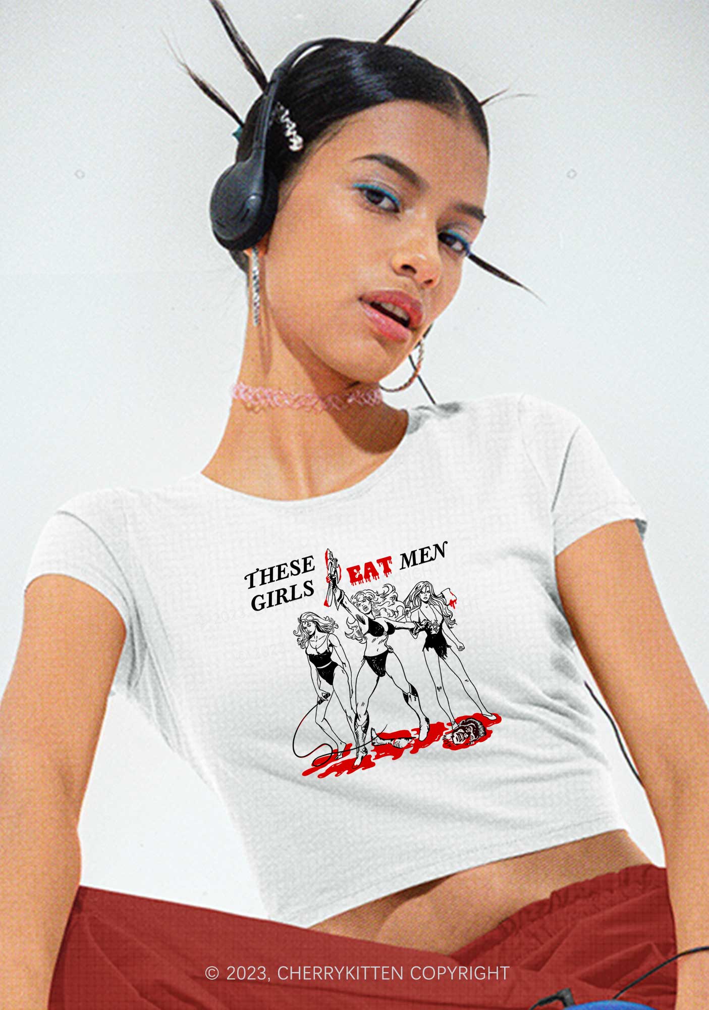 These Girls Eat Men Y2K Baby Tee Cherrykitten - Image 2