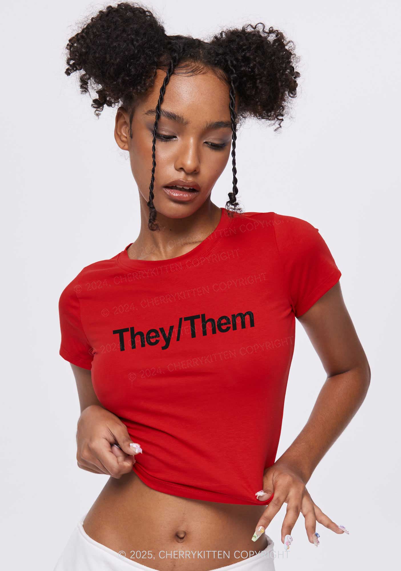 They Or Them Y2K Baby Tee Cherrykitten - Image 2