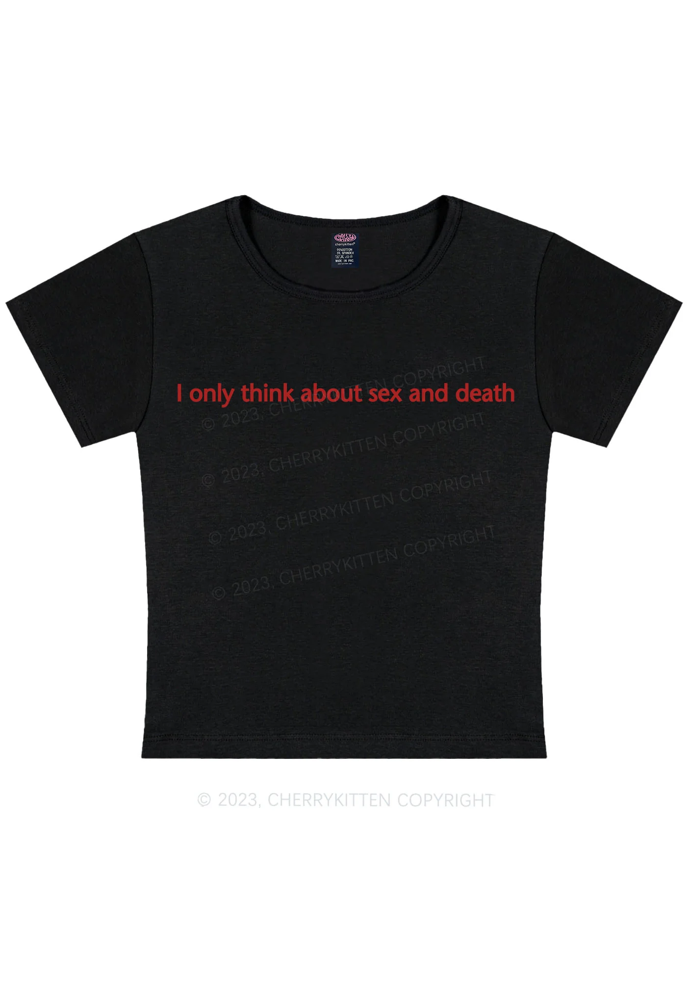 Think About Death Y2K Baby Tee Cherrykitten - Image 3