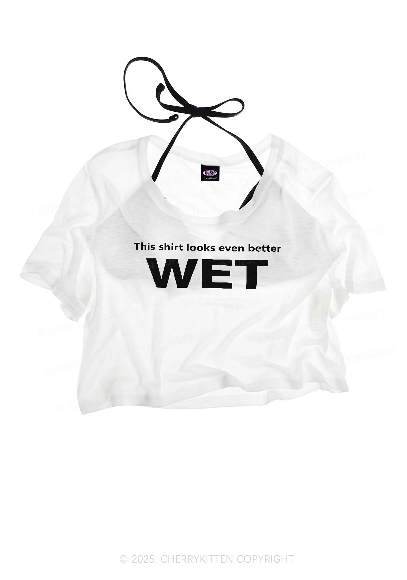 This Shirt Looks Better Wet Y2K Sheer Crop Tee Cherrykitten - Image 4