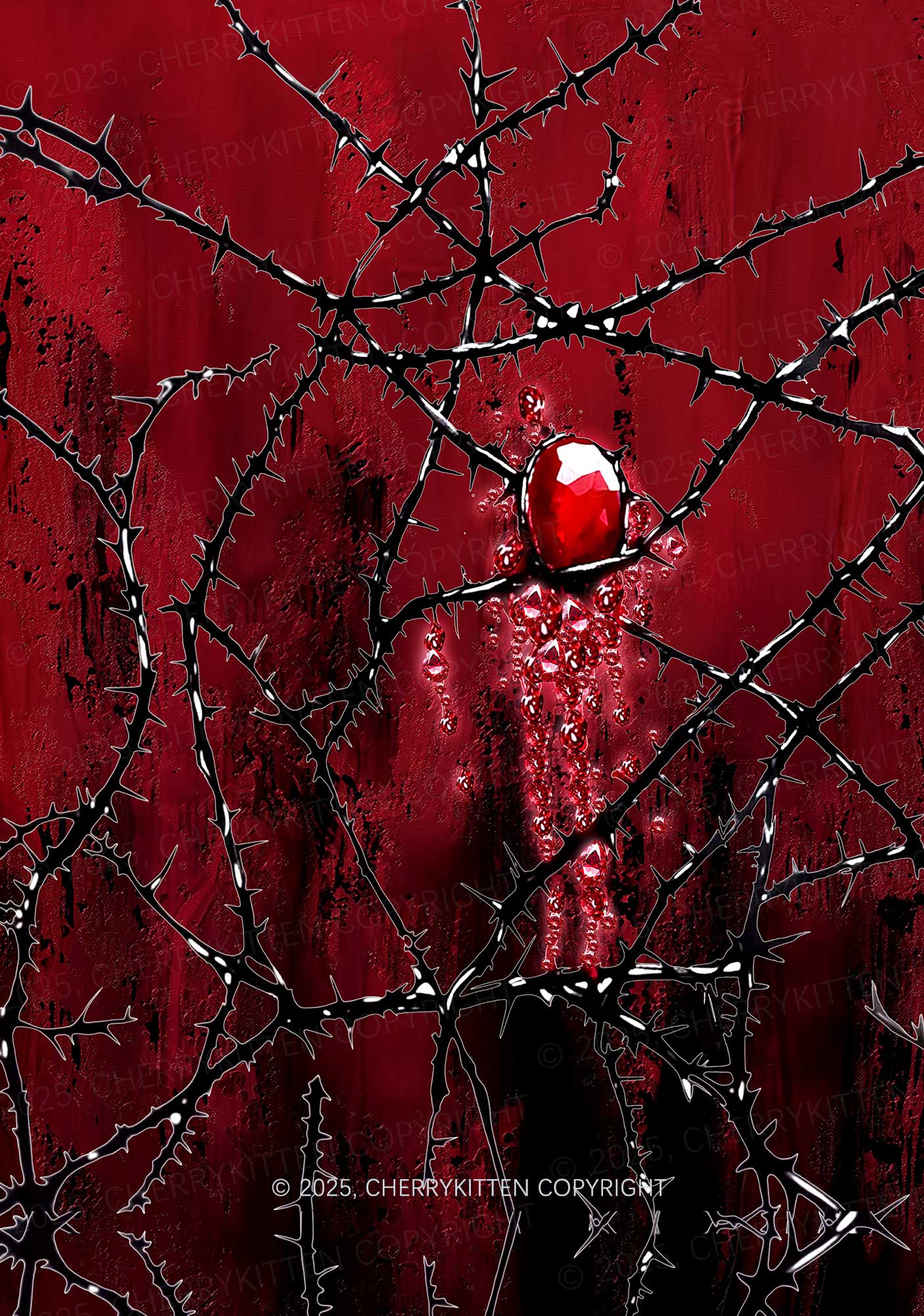 Thorned Ruby Y2K Mesh Long Sleeve Crop Top Cherrykitten - Image 2