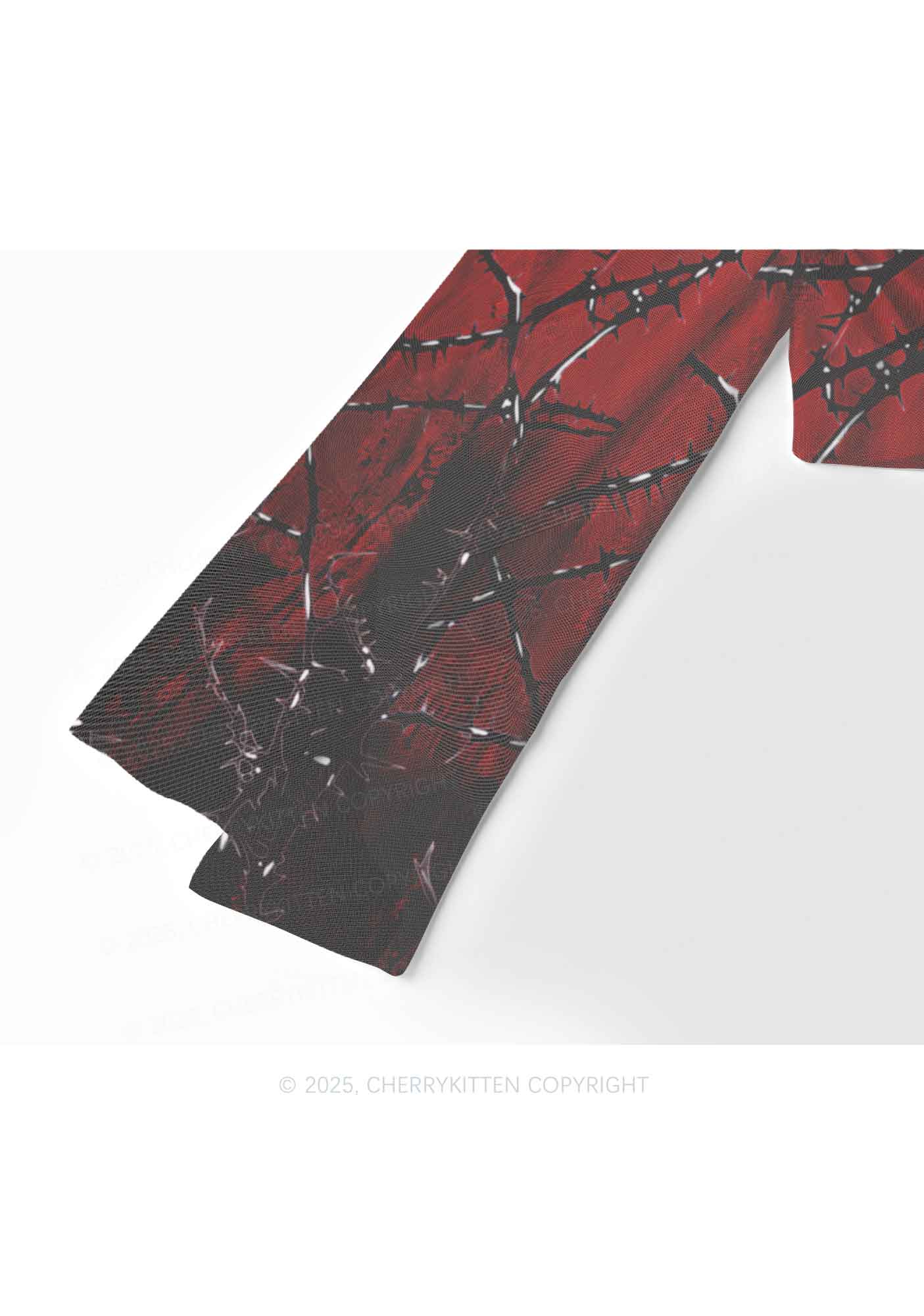 Thorned Ruby Y2K Mesh Long Sleeve Crop Top Cherrykitten - Image 4