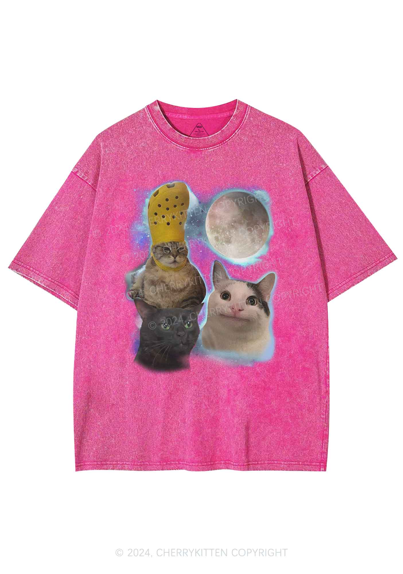 Three Cats Moon Y2K Washed Tee Cherrykitten - Image 3