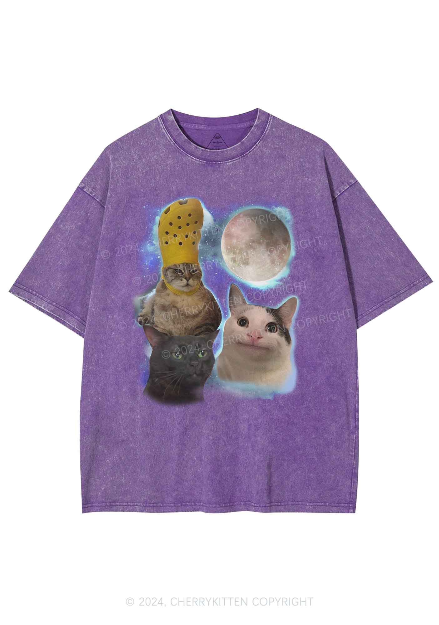 Three Cats Moon Y2K Washed Tee Cherrykitten - Image 4